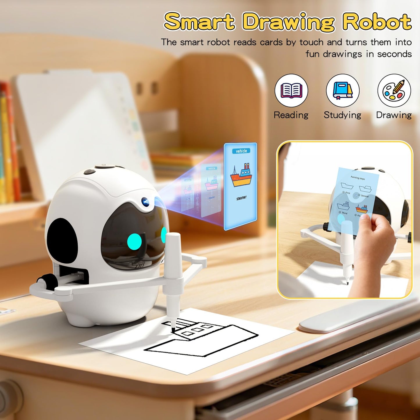 HOLIBIBE Drawing Robot for Kids – Interactive Educational Toy with Cards, 12 Markers & Voice Guidance