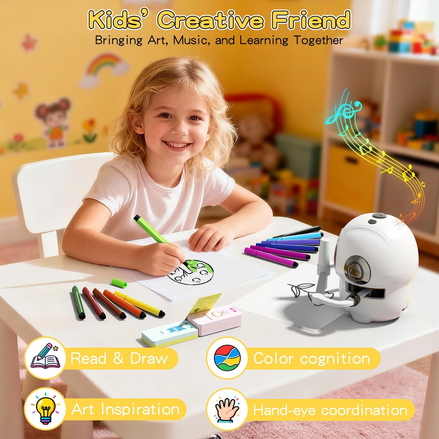 HOLIBIBE Drawing Robot for Kids – Interactive Educational Toy with Cards, 12 Markers & Voice Guidance