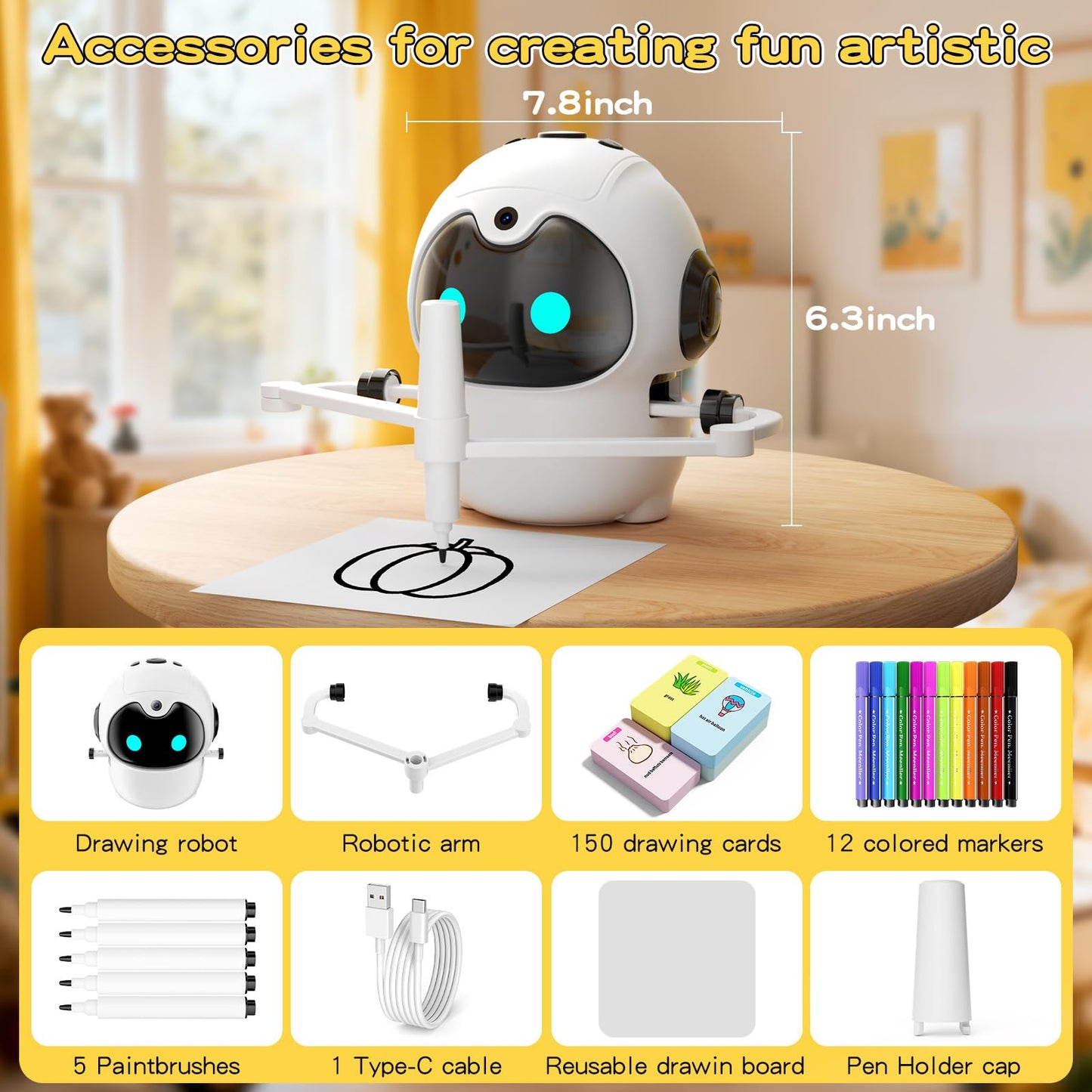 HOLIBIBE Drawing Robot for Kids – Interactive Educational Toy with Cards, 12 Markers & Voice Guidance