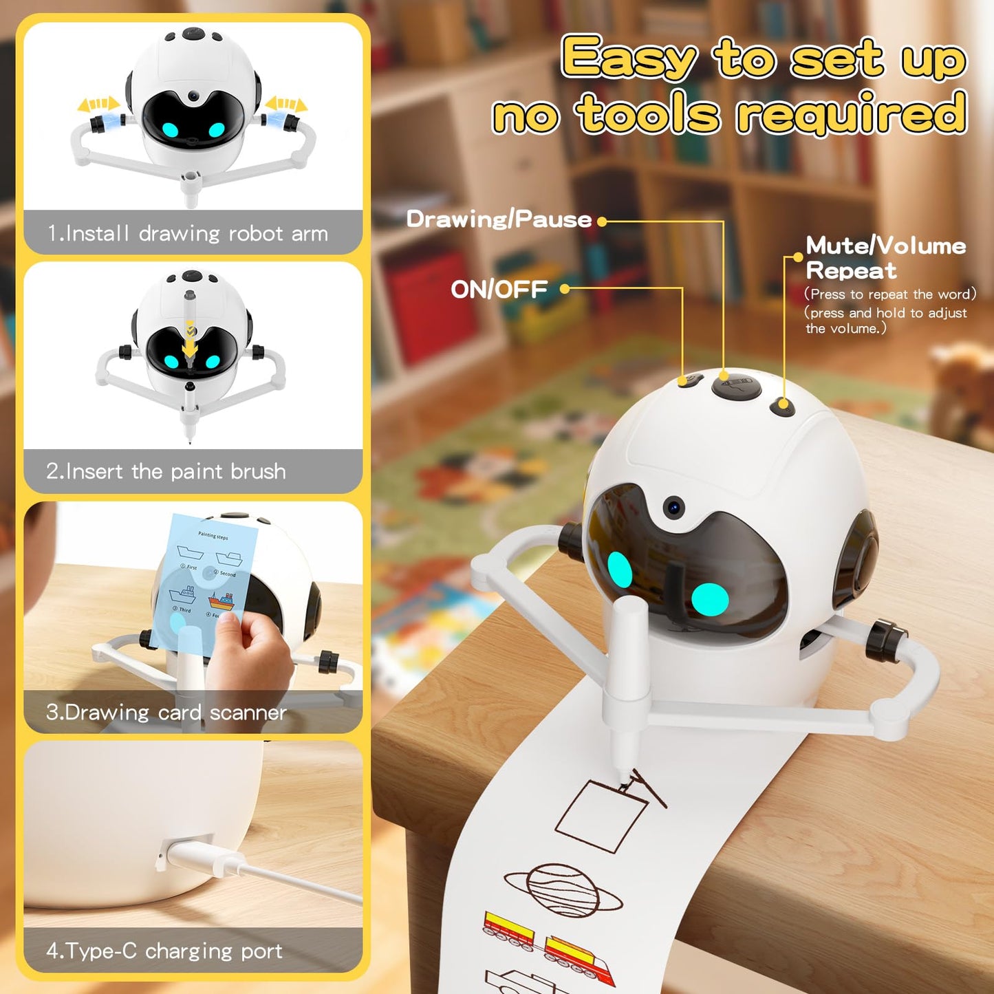 HOLIBIBE Drawing Robot for Kids – Interactive Educational Toy with Cards, 12 Markers & Voice Guidance