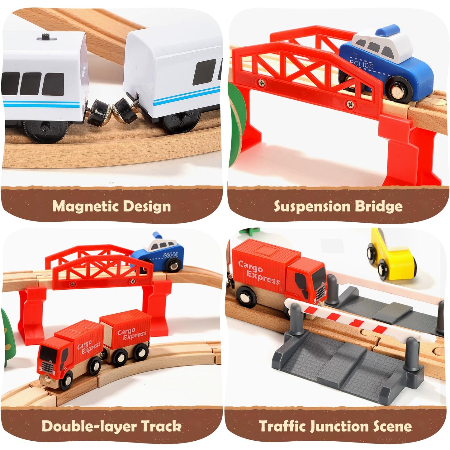 HOLYFUN Electric Toddler Wooden Train Set – 88-Piece Magnetic Track & Bridge
