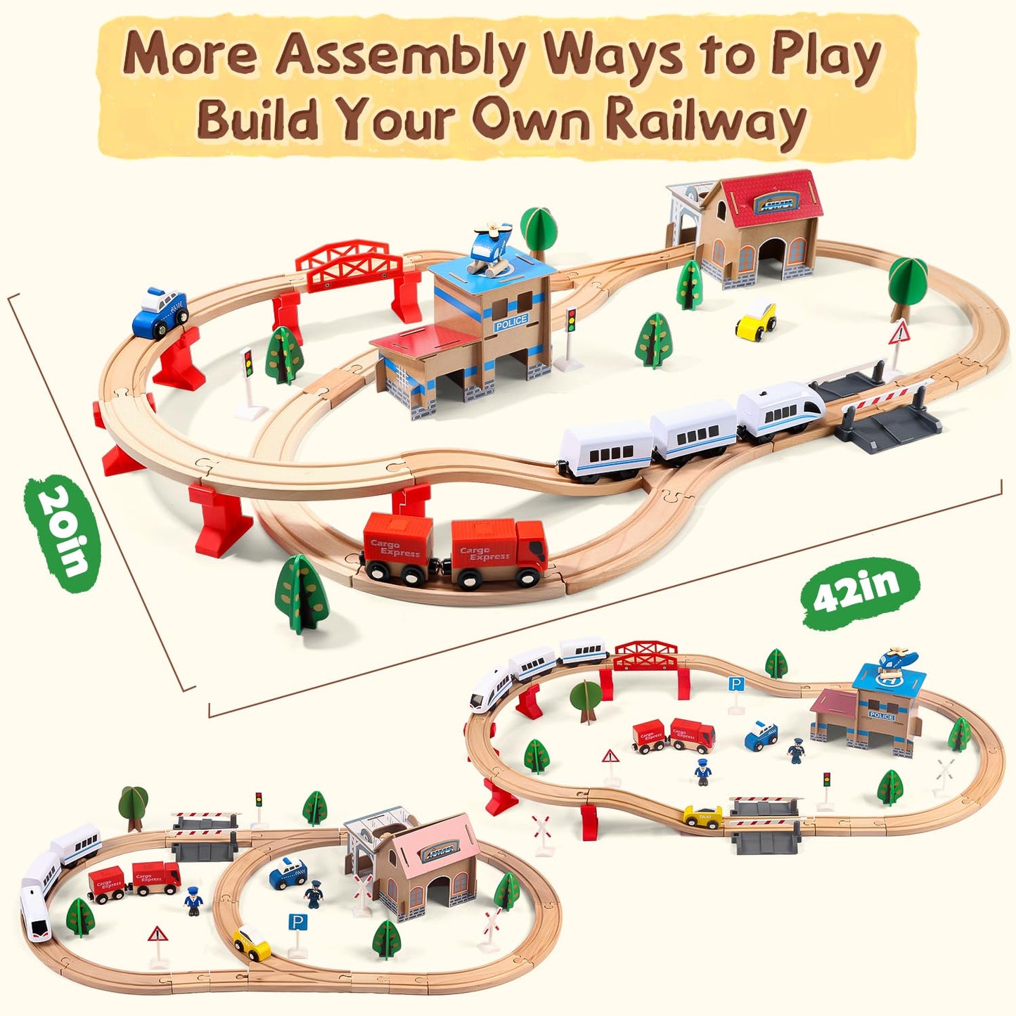 HOLYFUN Electric Toddler Wooden Train Set – 88-Piece Magnetic Track & Bridge
