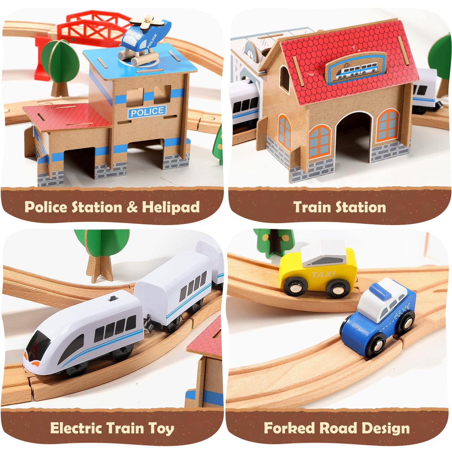 HOLYFUN Electric Toddler Wooden Train Set – 88-Piece Magnetic Track & Bridge