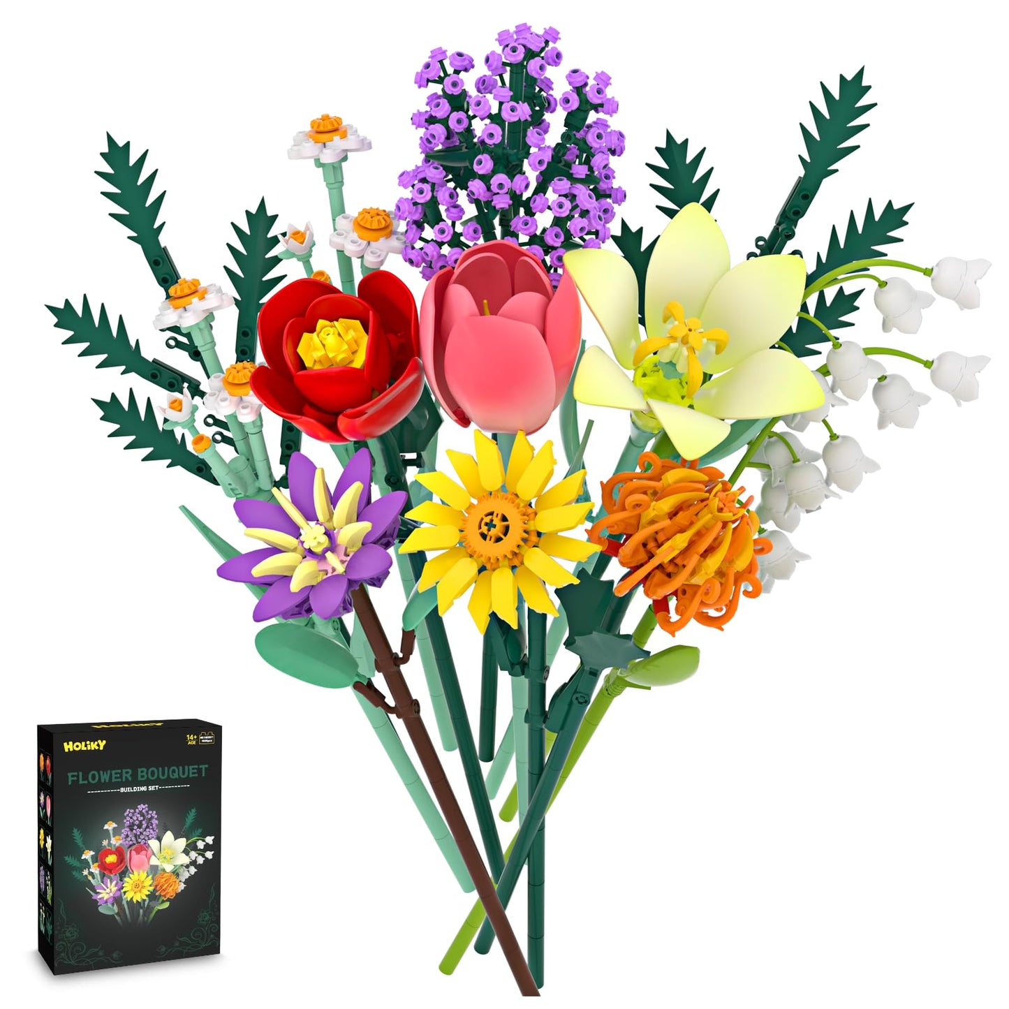 Holiky Flowers Bouquet Building Blocks Kit – 1000+ PCS DIY Flower Set (14+)