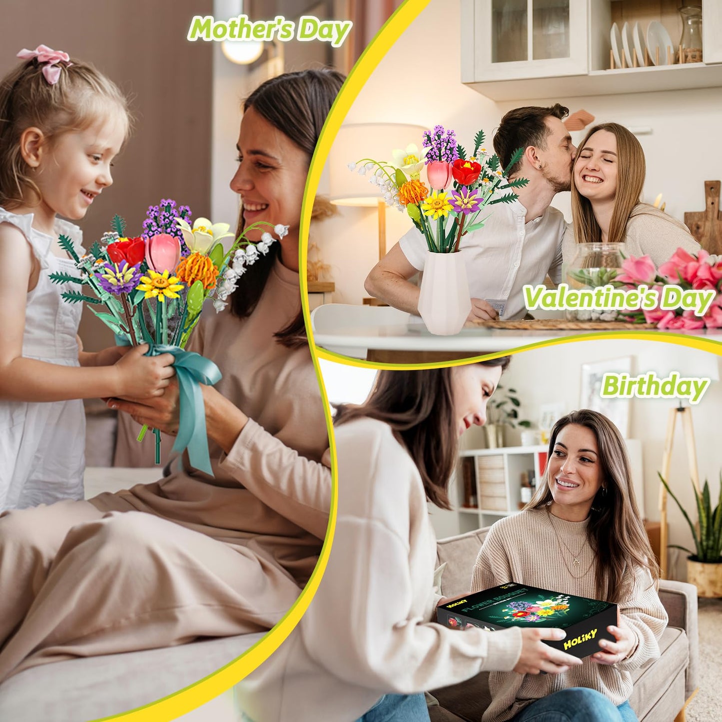 Holiky Flowers Bouquet Building Blocks Kit – 1000+ PCS DIY Flower Set (14+)