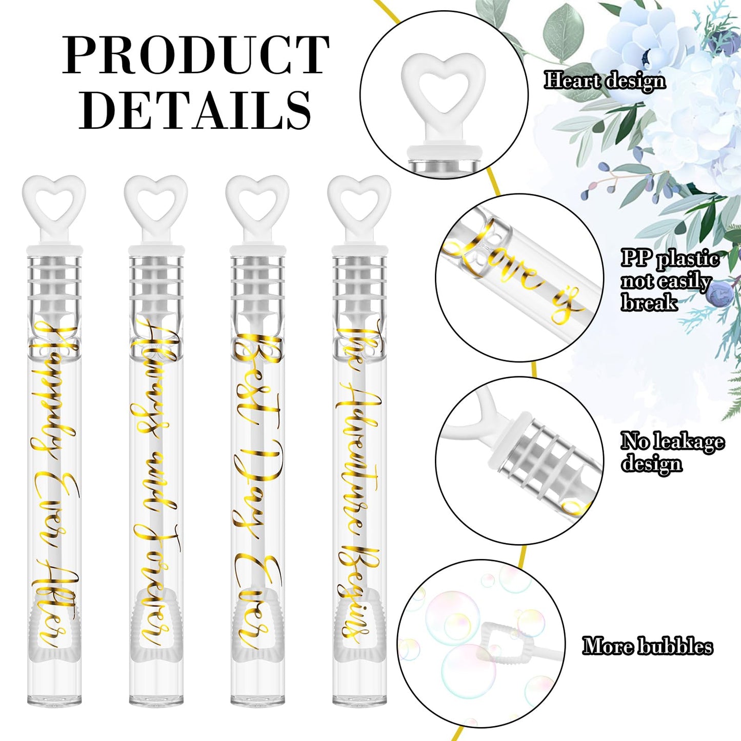 Hollowfly 120-Count Heart Bubble Wands for Weddings & Parties