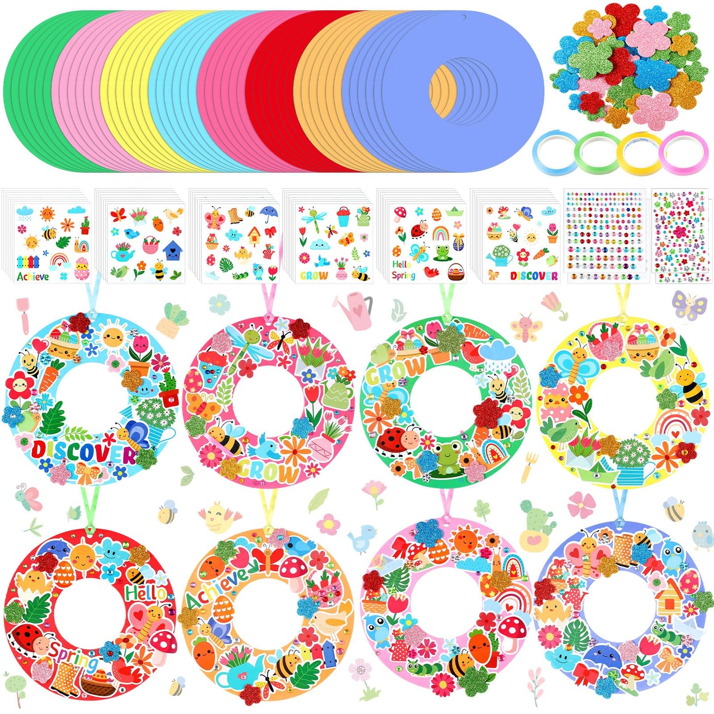 Hollowfly 48 Sets Spring Wreath Craft Kit – DIY Wreaths & Party Favors