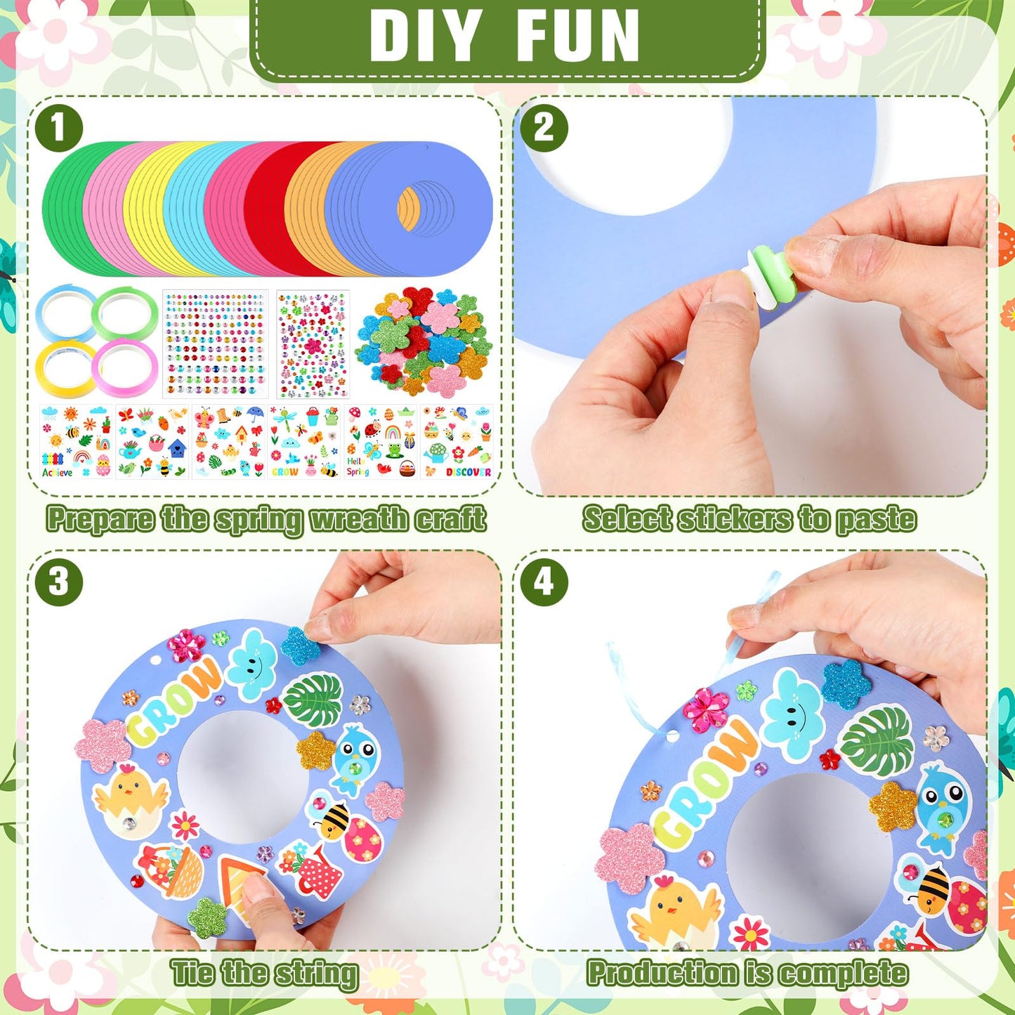 Hollowfly 48 Sets Spring Wreath Craft Kit – DIY Wreaths & Party Favors