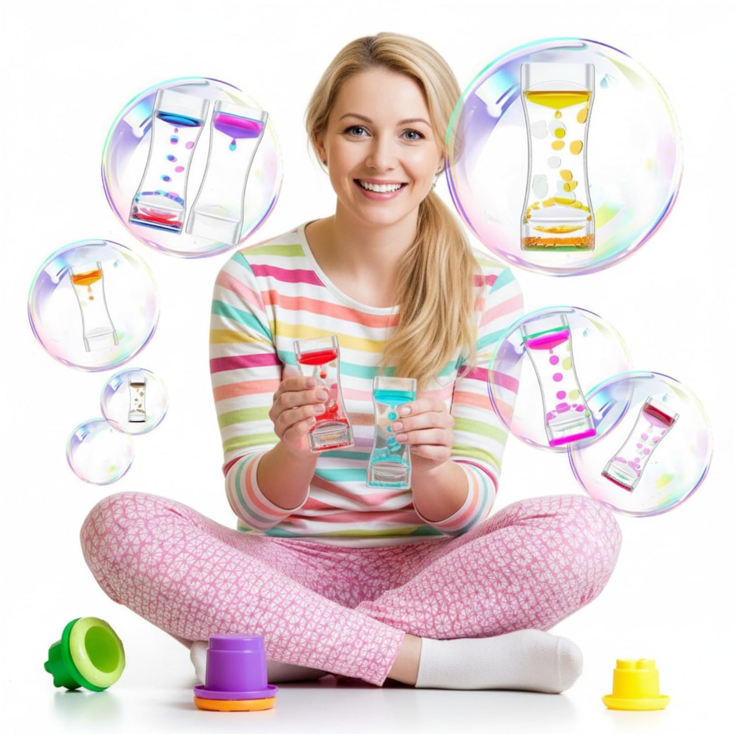 Hollowfly 36-Piece Liquid Motion Bubbler Timer Sensory Fidget – Colorful Hourglass for Calm, Focus & Stress Relief