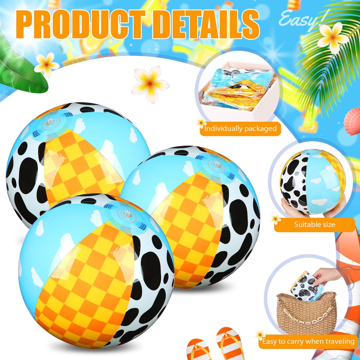 Hollowfly 4 Pack Cartoon Story Beach Balls – 12-Inch Inflatable Pool & Beach Ball Bulk