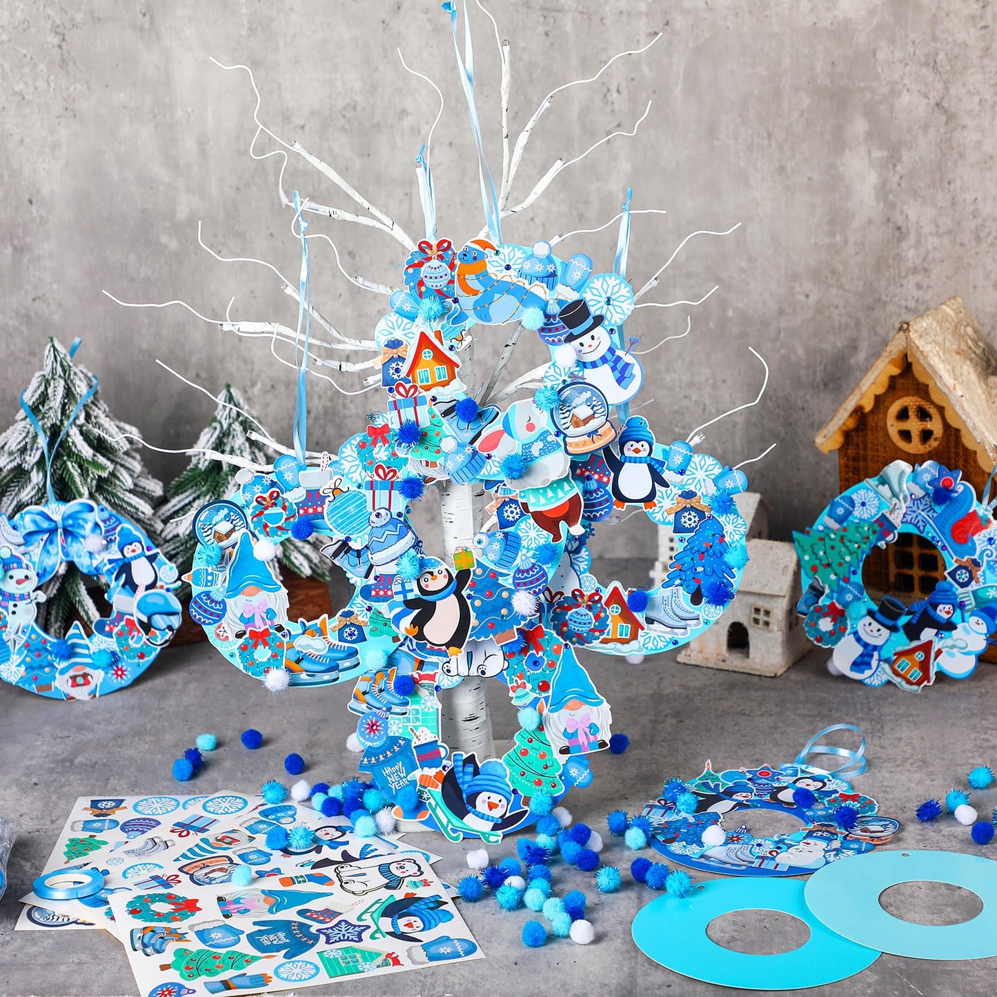 Hollowfly Winter Wreath Craft Kit – 48 Sets DIY Snowflake Ornaments & Decor