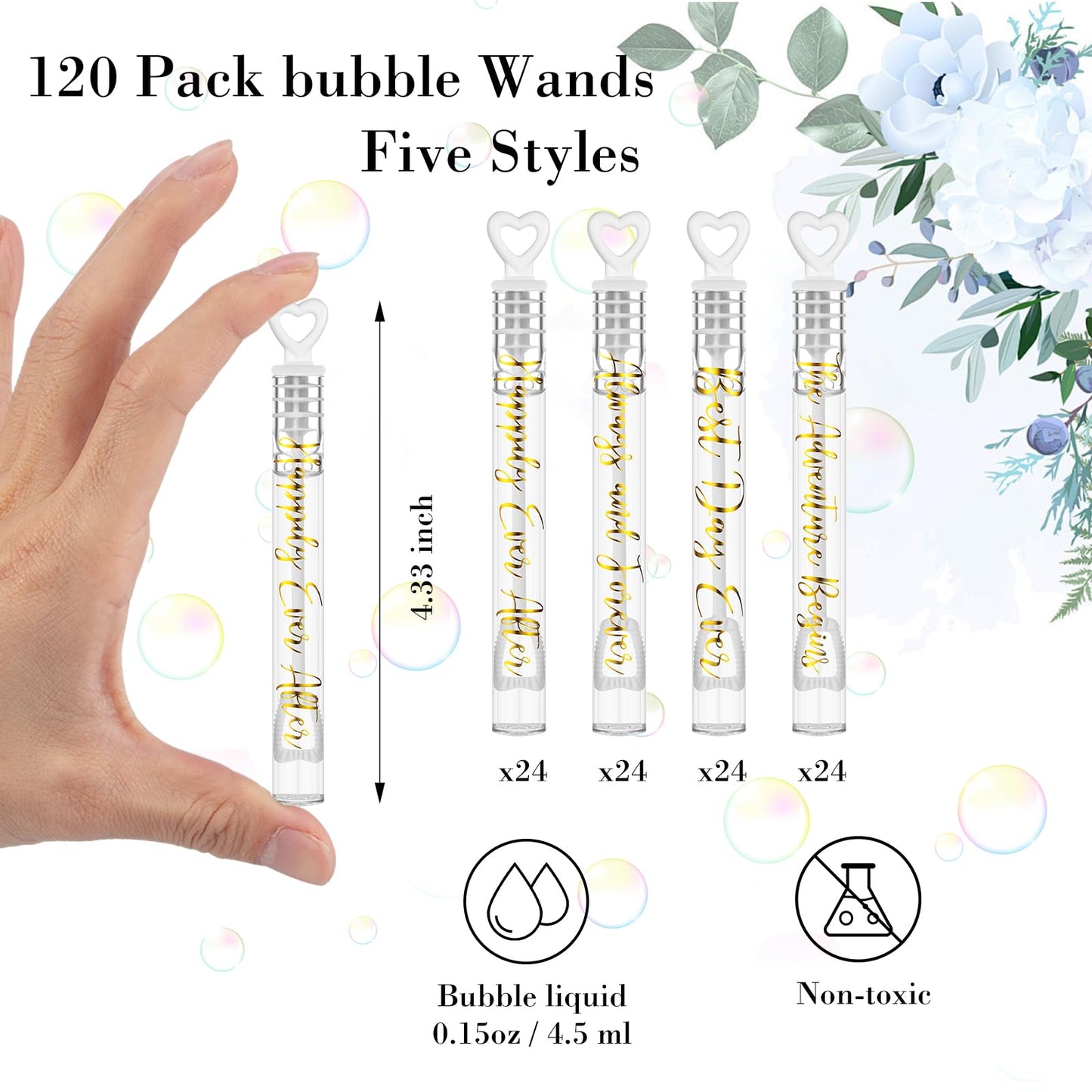 Hollowfly 120-Count Heart Bubble Wands for Weddings & Parties
