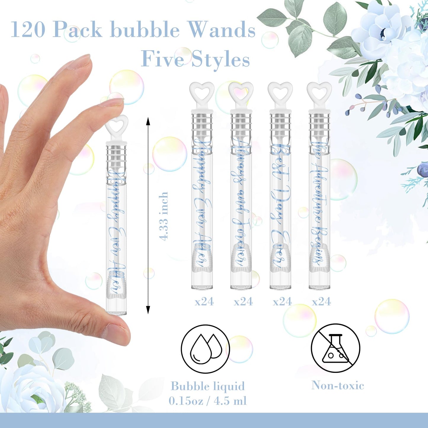 Hollowfly 60 Count Wedding Mini Bubble Wands – Heart Design (White/Blue)