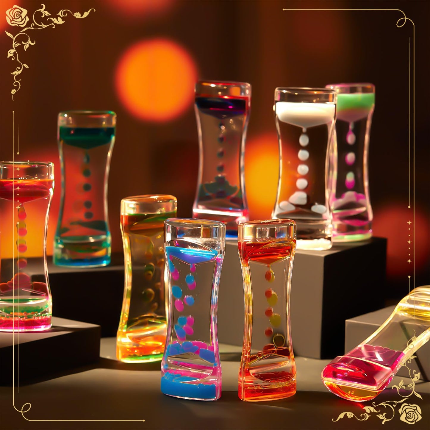 Hollowfly 36-Piece Liquid Motion Bubbler Timer Sensory Fidget – Colorful Hourglass for Calm, Focus & Stress Relief