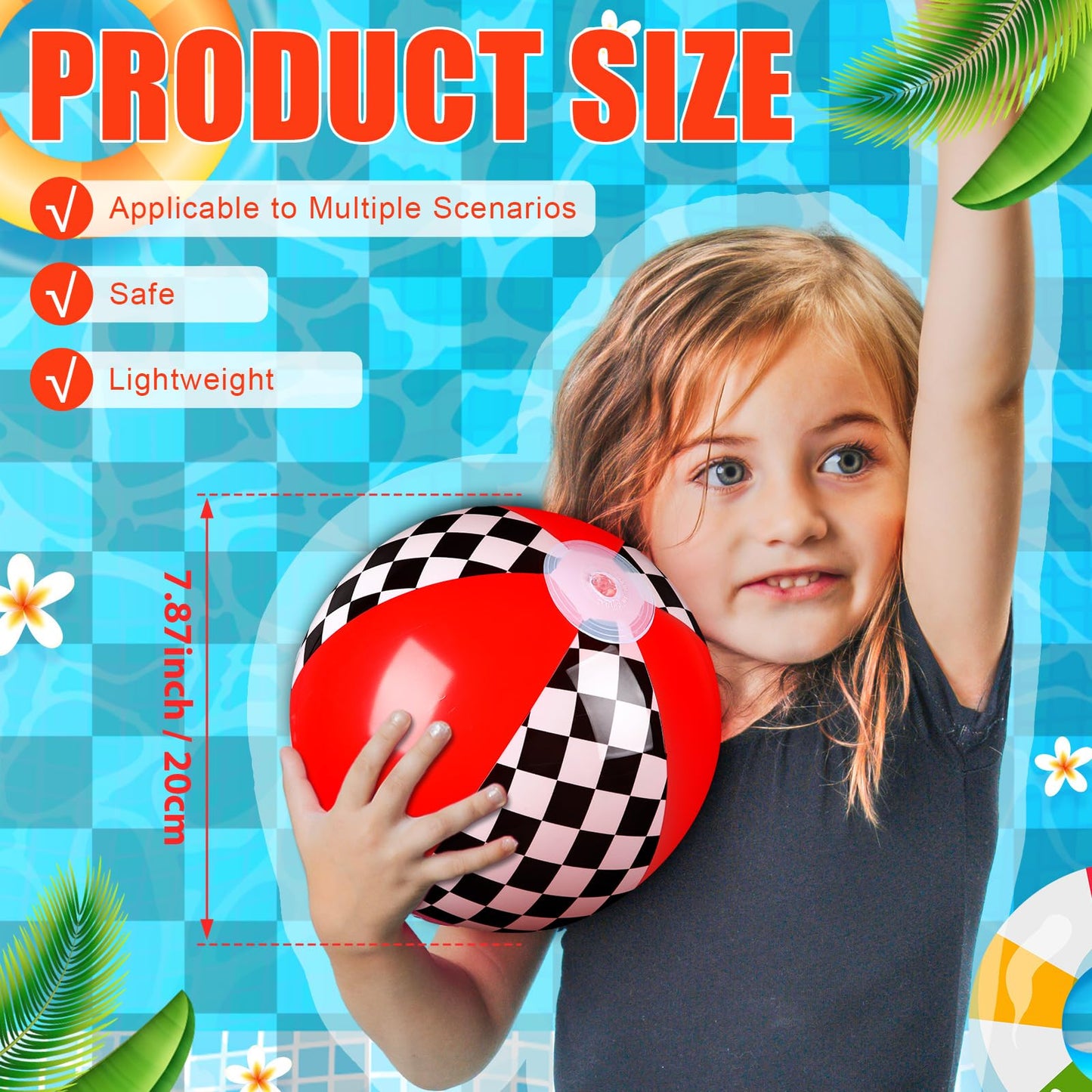 Hollowfly 12-Pack Black & White Checkered Flag Beach Balls – 7.87in for Summer Pool & Beach Games