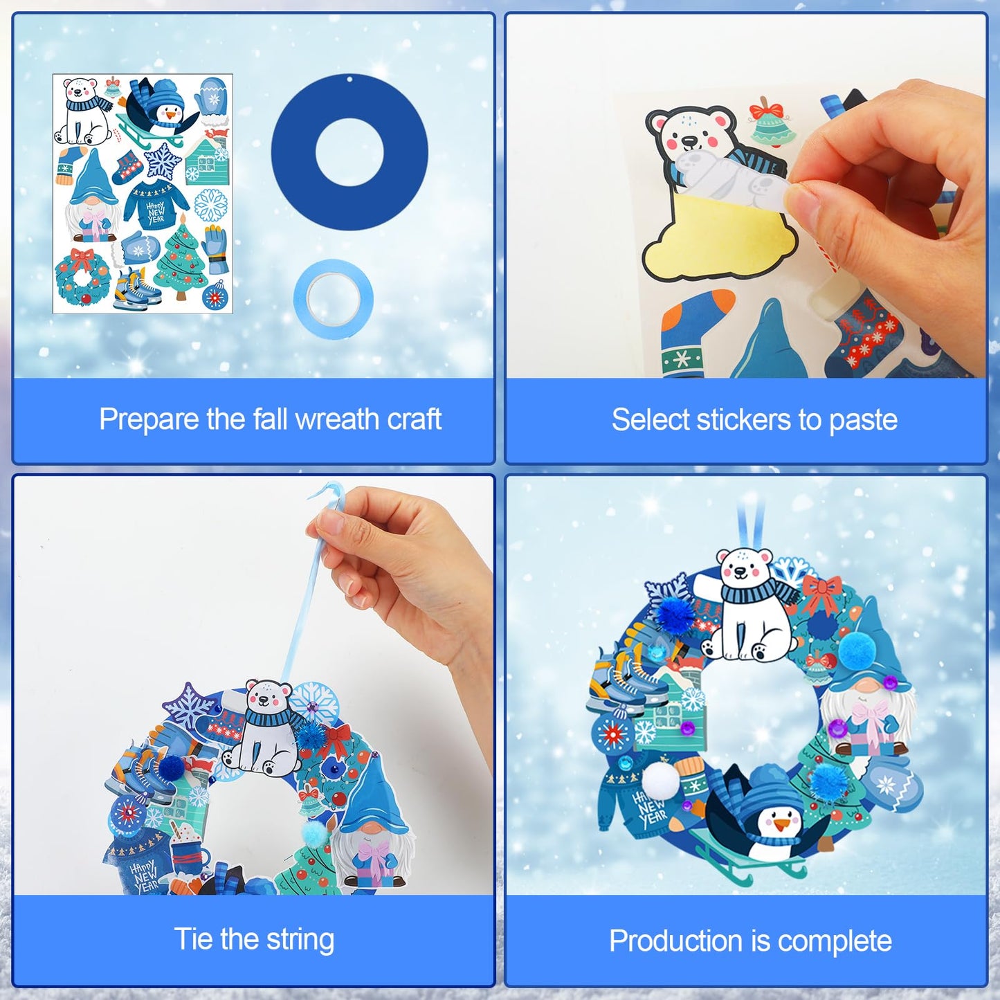 Hollowfly Winter Wreath Craft Kit – 48 Sets DIY Snowflake Ornaments & Decor