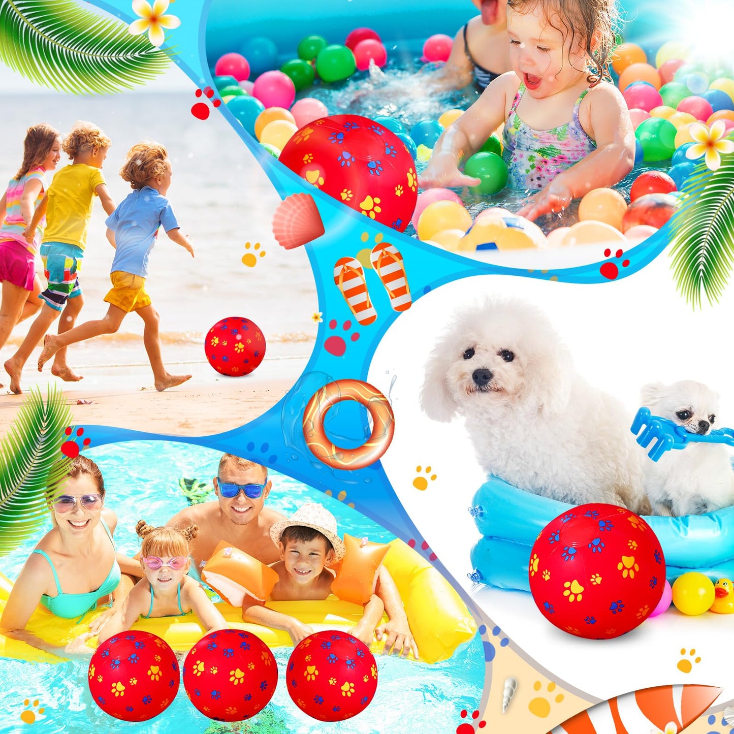 Hollowfly 12 Pack Red Dog Paw Beach Balls - 7.87-Inch Inflatable PVC Pool Toys Bulk