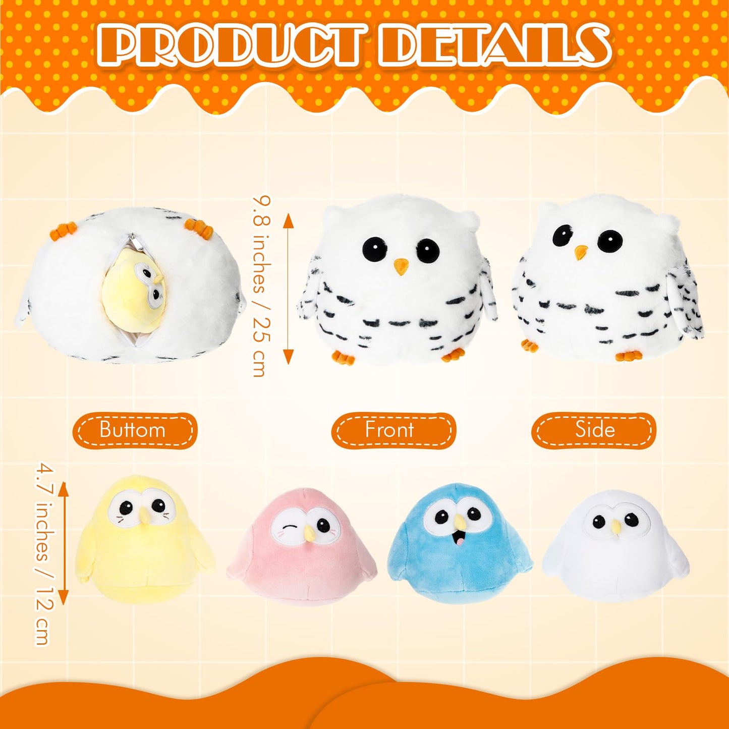 Hollowfly 5 Pcs Easter Owls Plush Toy Set – 9.5-inch Mommy Owl with 4 Pastel Babies