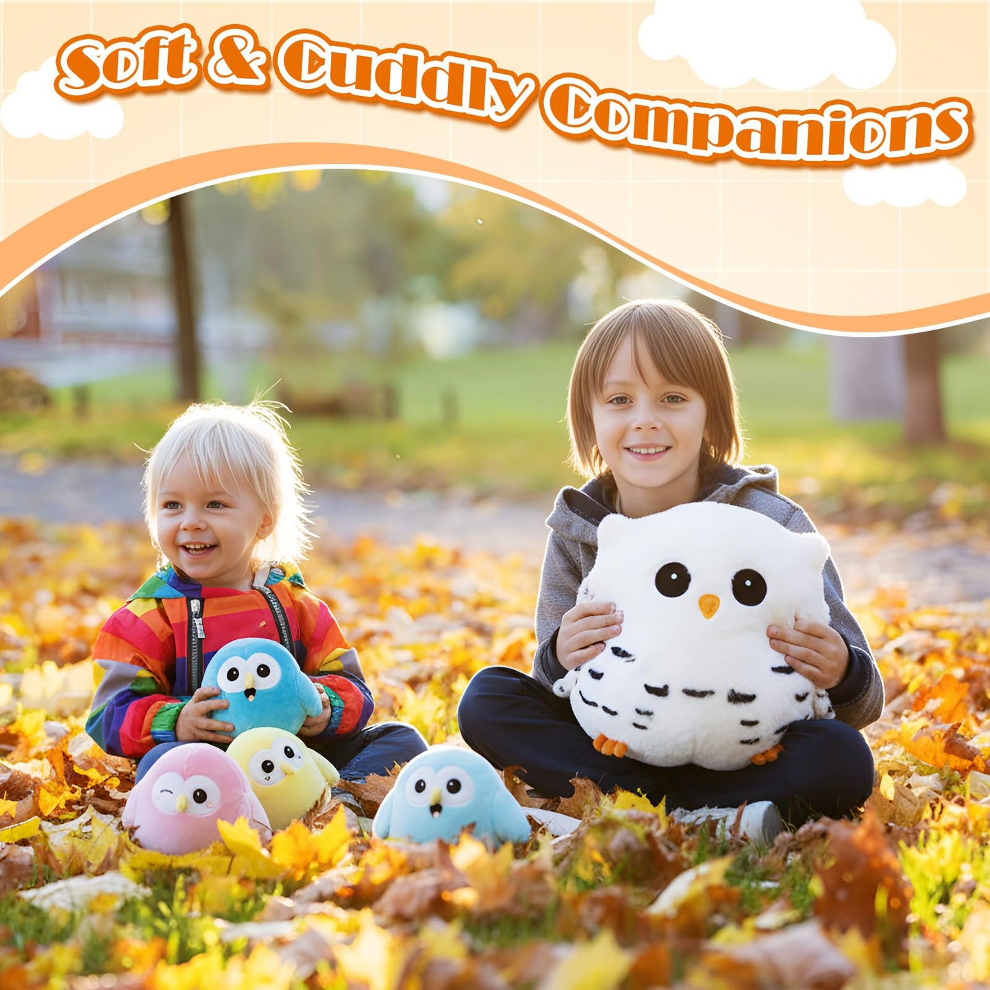 Hollowfly 5 Pcs Easter Owls Plush Toy Set – 9.5-inch Mommy Owl with 4 Pastel Babies