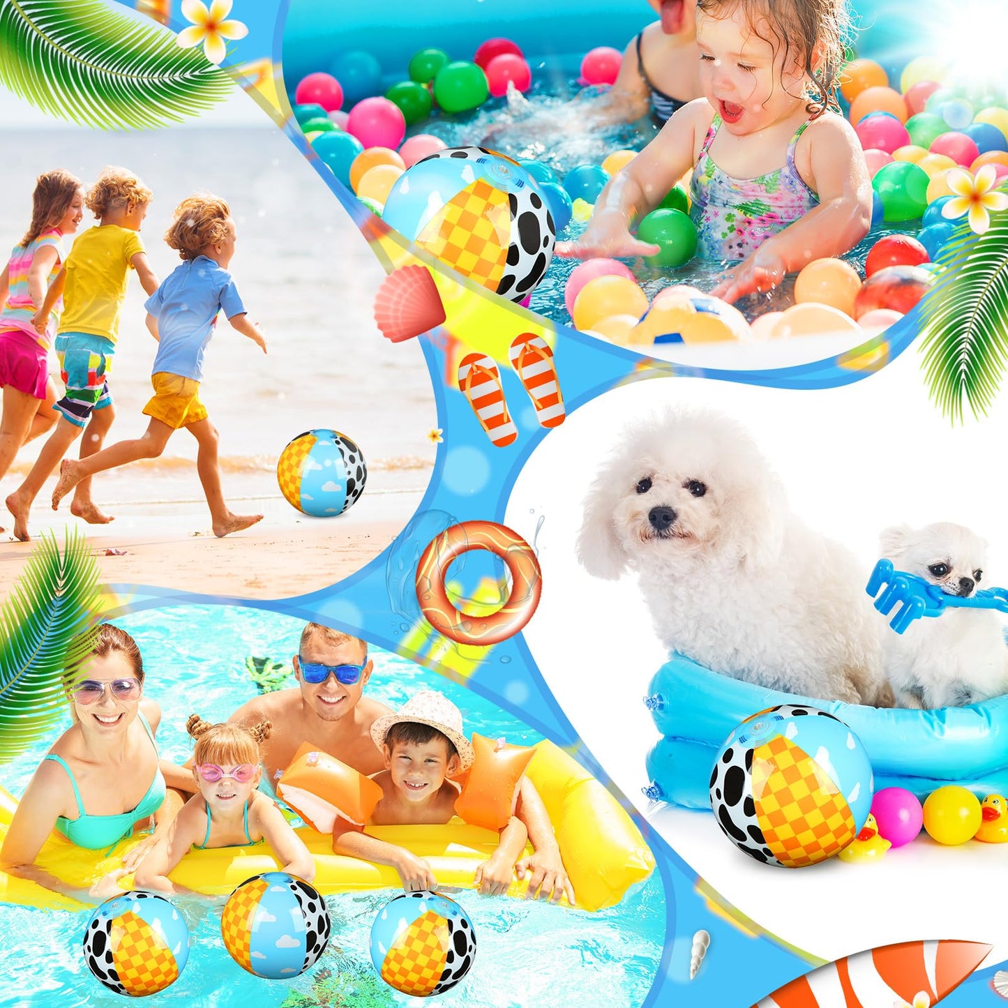 Hollowfly 12 Pack Themed Beach Balls – 7.87-Inch Toy Inspire Game Balls for Summer Pool & Beach