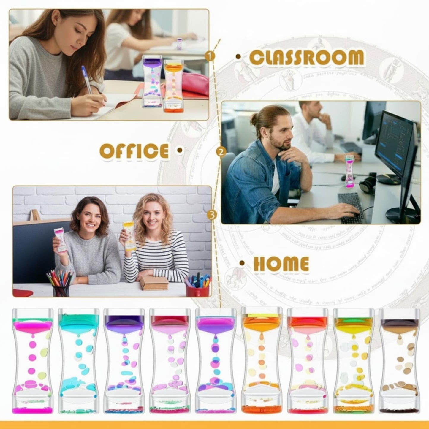 Hollowfly 36-Piece Liquid Motion Bubbler Timer Sensory Fidget – Colorful Hourglass for Calm, Focus & Stress Relief