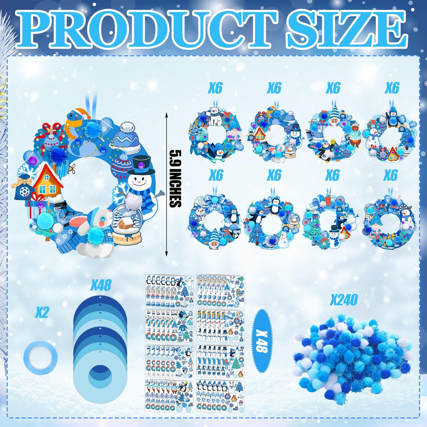 Hollowfly Winter Wreath Craft Kit – 48 Sets DIY Snowflake Ornaments & Decor