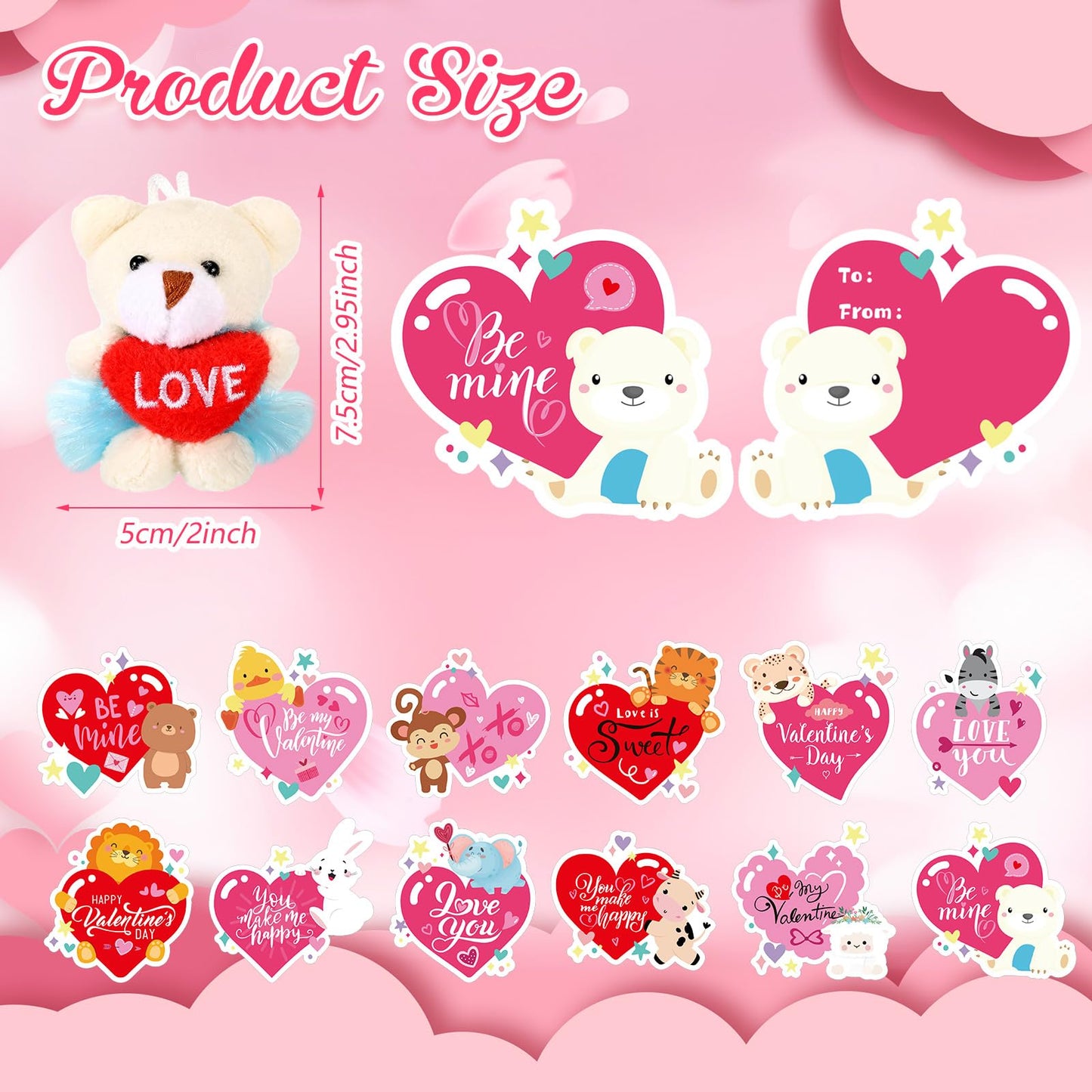 Hollowfly 30-Set Valentine Plush Bulk | Classroom Gifts & Cards for Students
