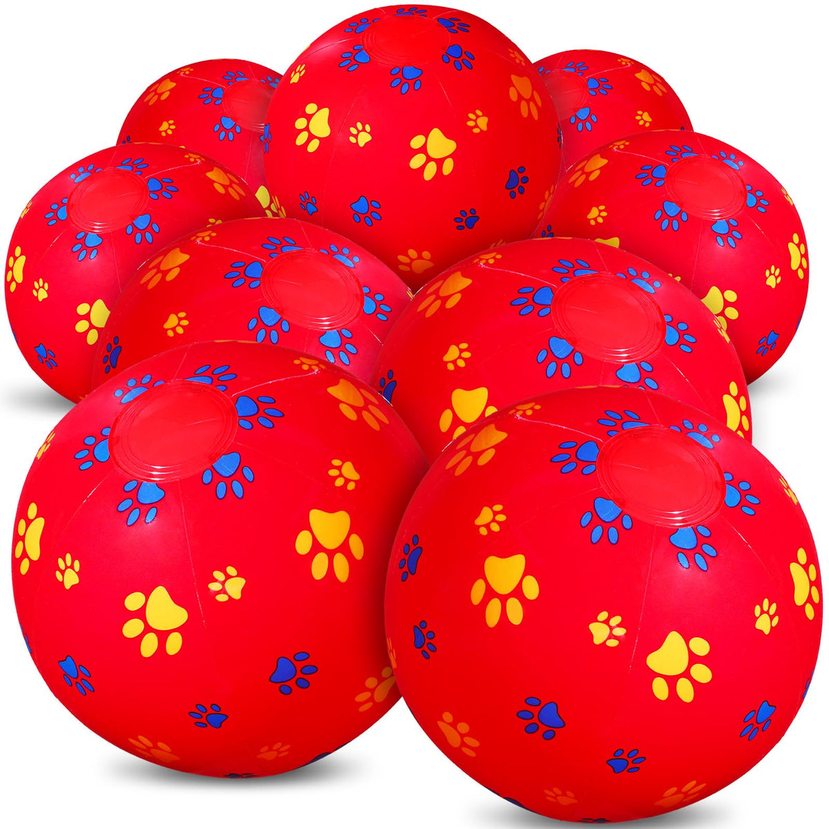 Hollowfly 12 Pack Red Dog Paw Beach Balls - 7.87-Inch Inflatable PVC Pool Toys Bulk