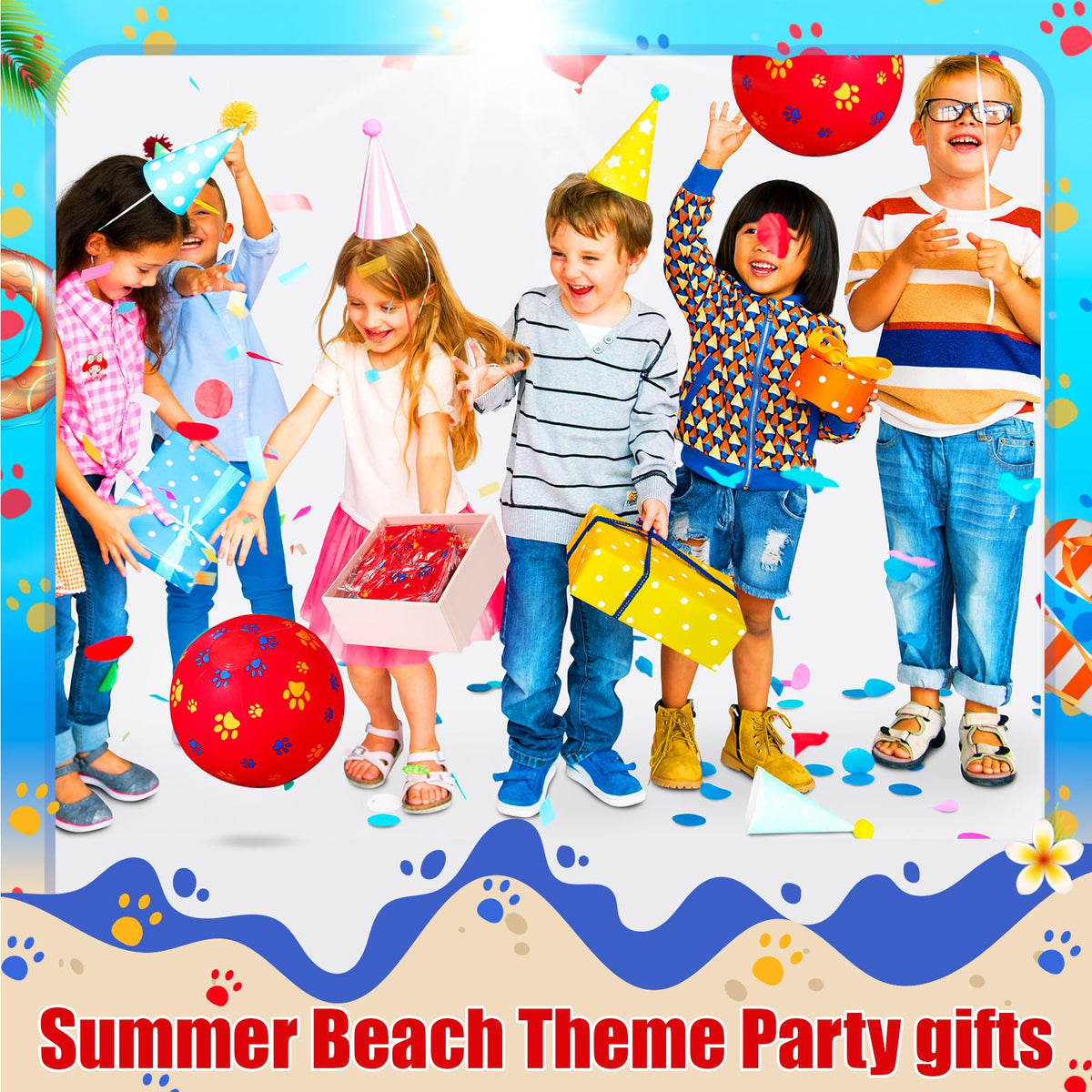 Hollowfly 12 Pack Red Dog Paw Beach Balls - 7.87-Inch Inflatable PVC Pool Toys Bulk