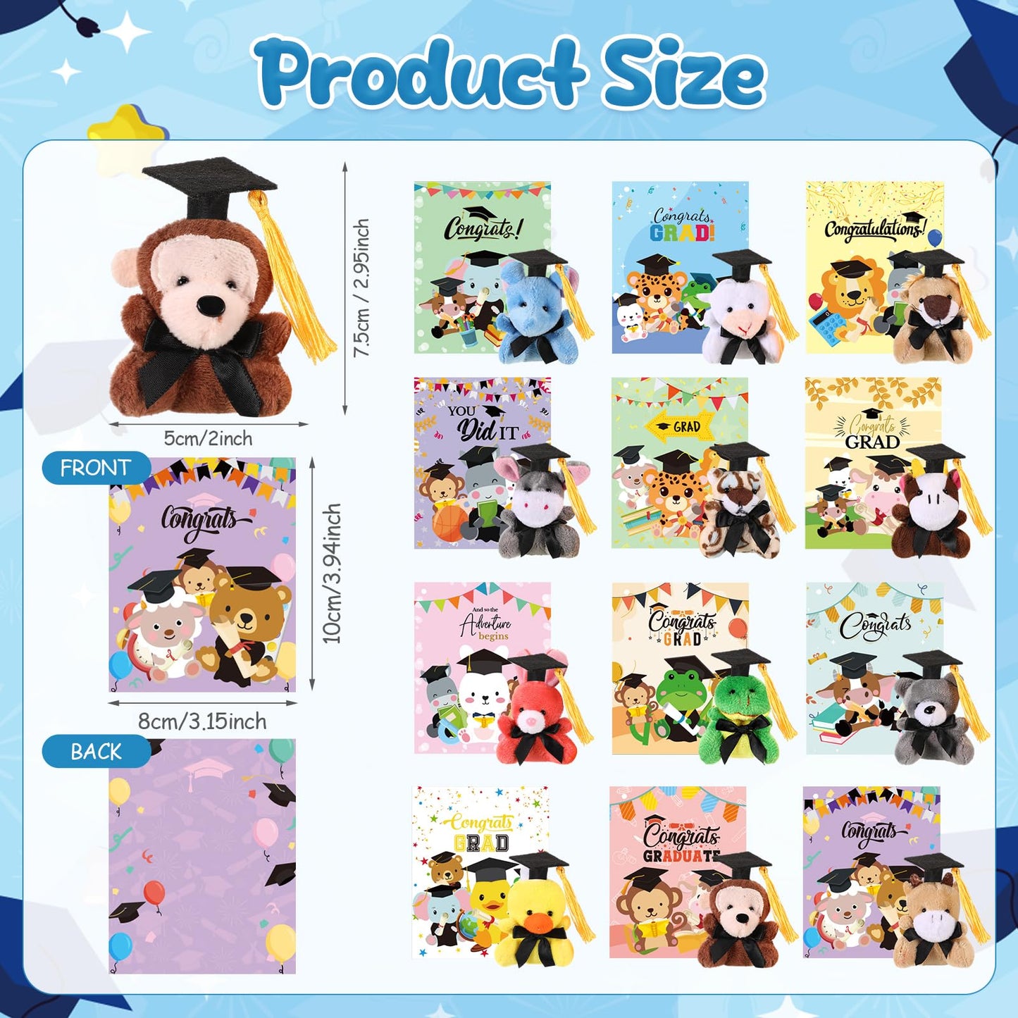 Hollowfly 30-Set Graduation Plush Gifts with Cards for Class of 2025