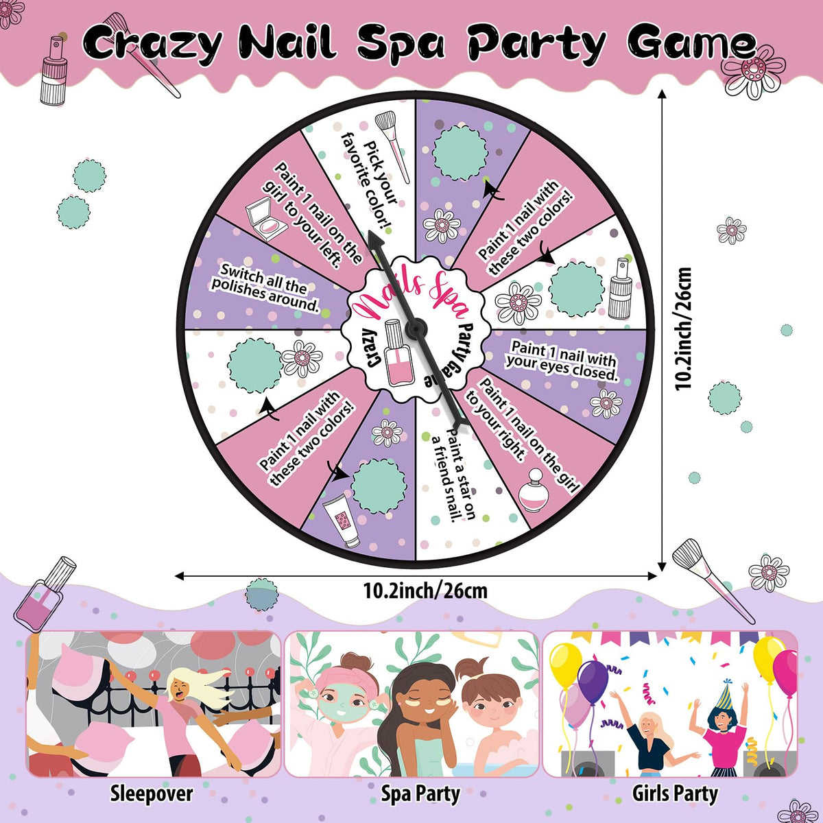 Hollowfly Nail Spa Party Game with Spinner — Nail Art Challenge for Sleepovers & Spa Parties