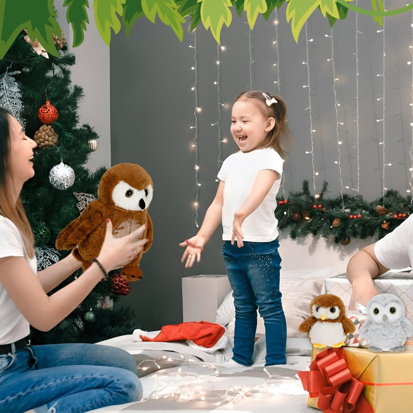 Hollowfly 5 Pcs Owls Plush Toy Gift Set – 13.4-inch Mommy Barn Owl with 4 Baby Owls