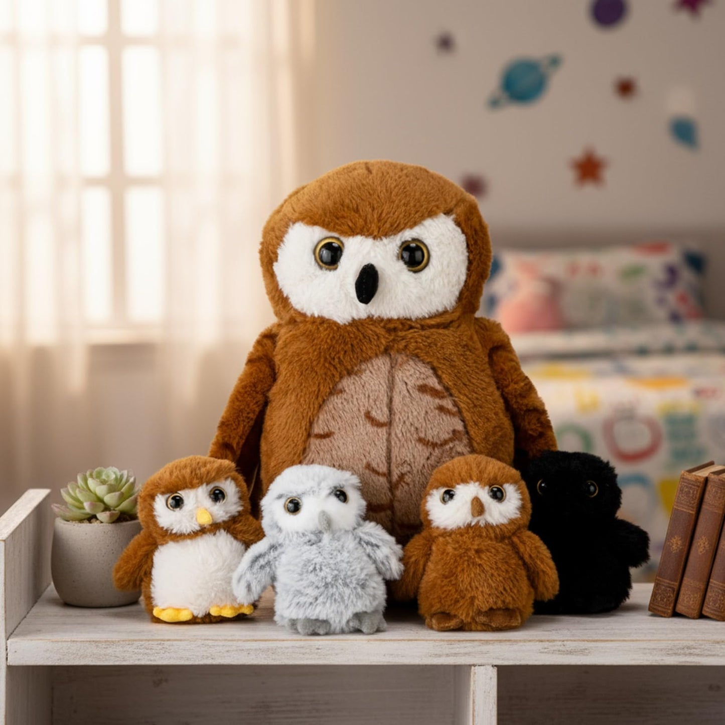 Hollowfly 5 Pcs Owls Plush Toy Gift Set – 13.4-inch Mommy Barn Owl with 4 Baby Owls