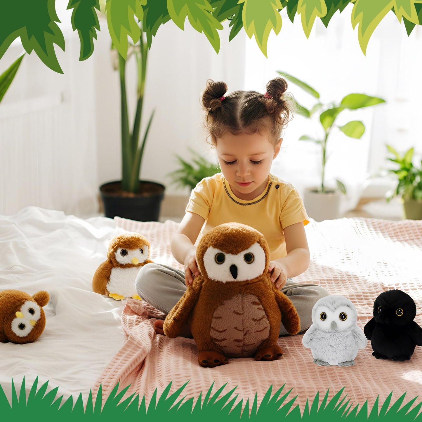 Hollowfly 5 Pcs Owls Plush Toy Gift Set – 13.4-inch Mommy Barn Owl with 4 Baby Owls