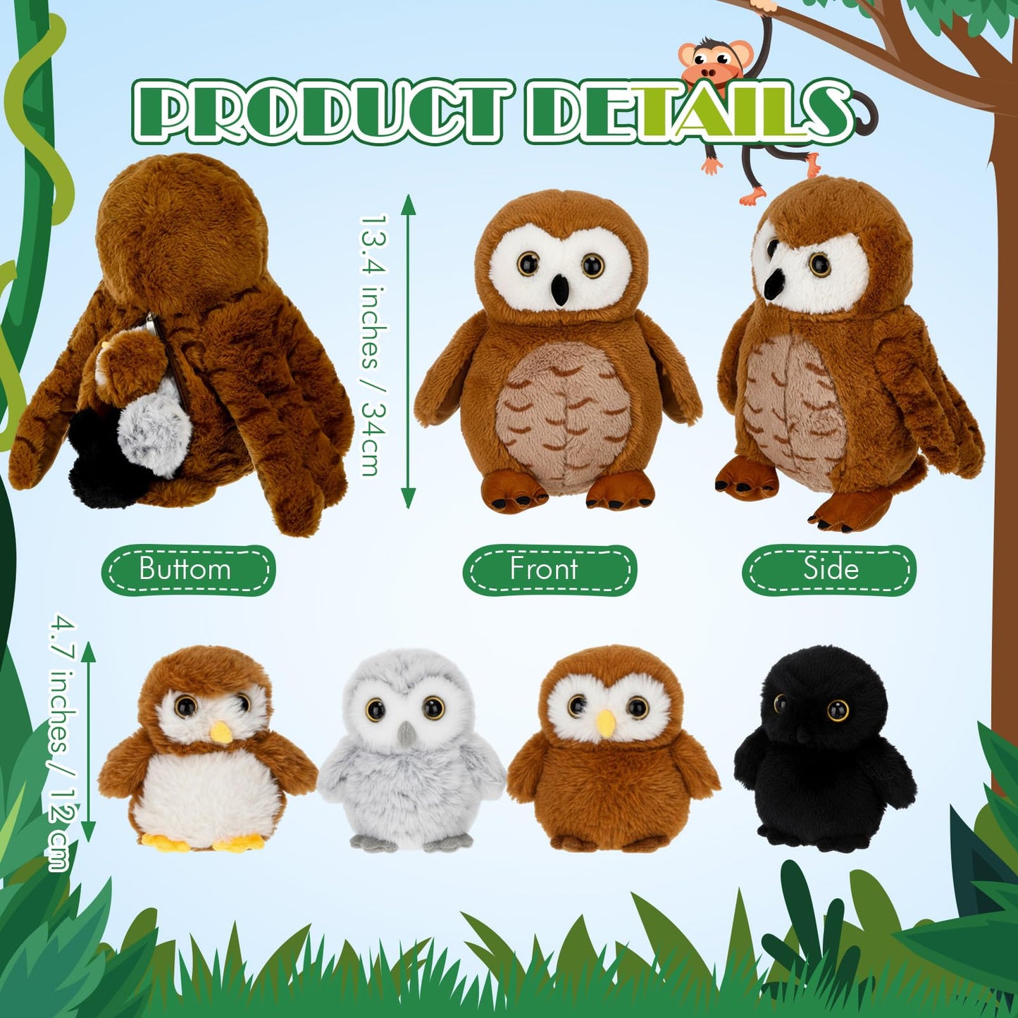 Hollowfly 5 Pcs Owls Plush Toy Gift Set – 13.4-inch Mommy Barn Owl with 4 Baby Owls
