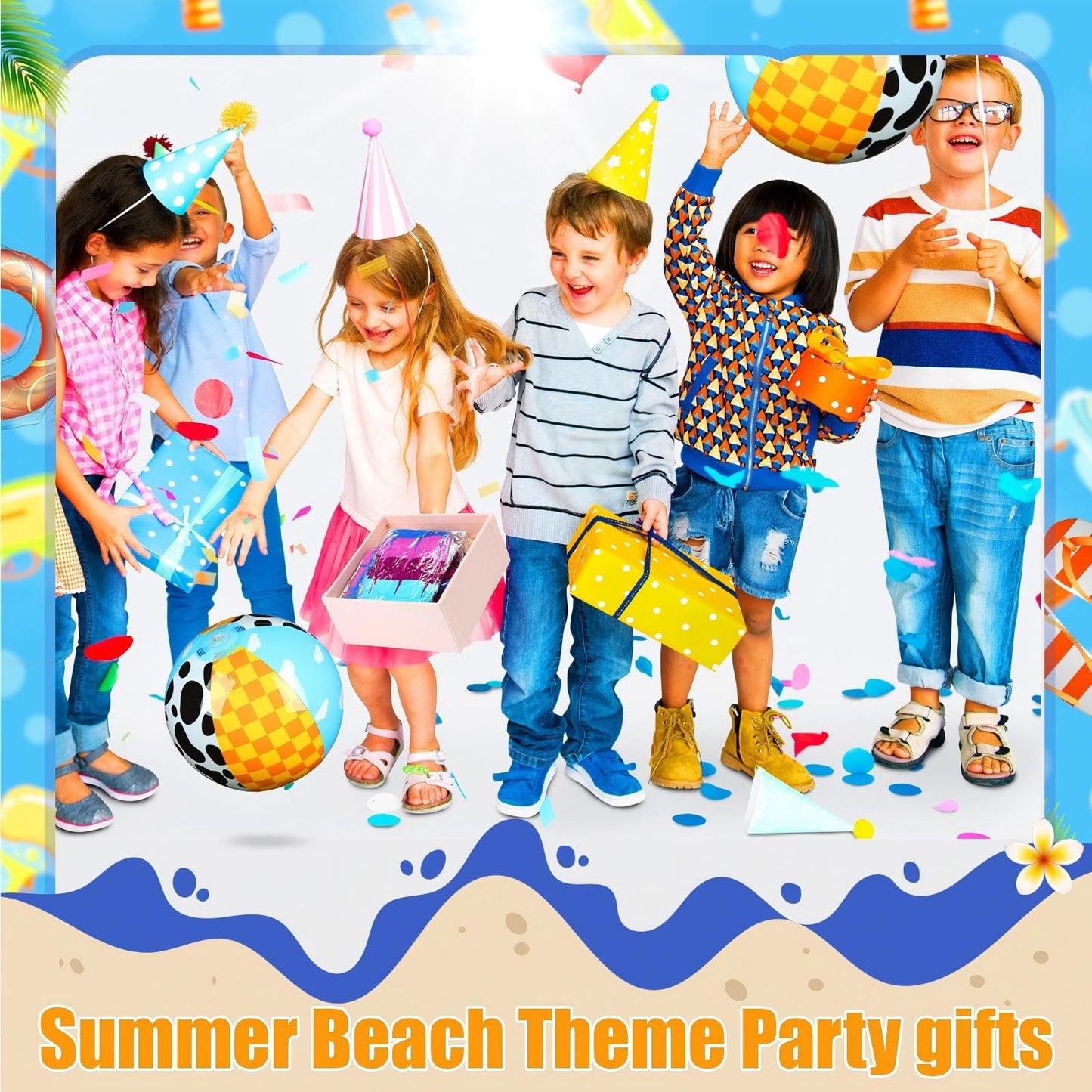 Hollowfly 12 Pack Themed Beach Balls – 7.87-Inch Toy Inspire Game Balls for Summer Pool & Beach