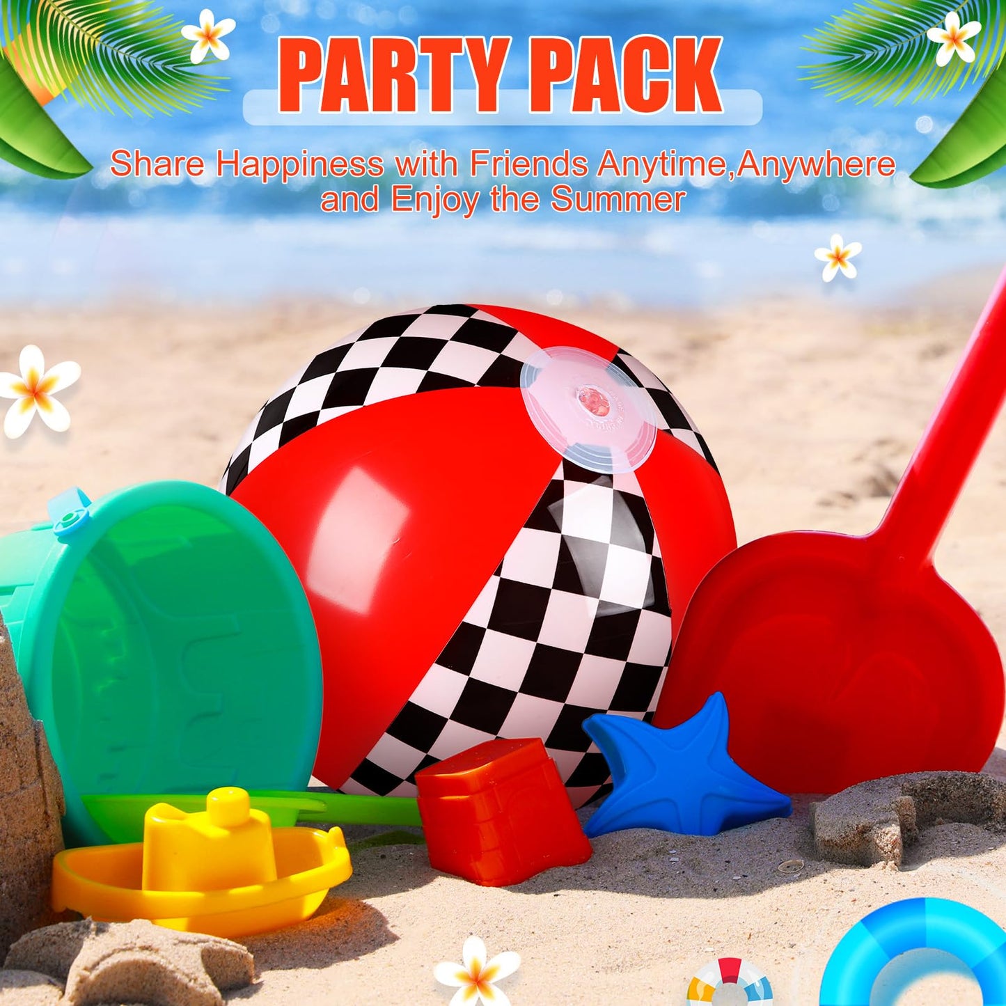 Hollowfly 12-Pack Black & White Checkered Flag Beach Balls – 7.87in for Summer Pool & Beach Games