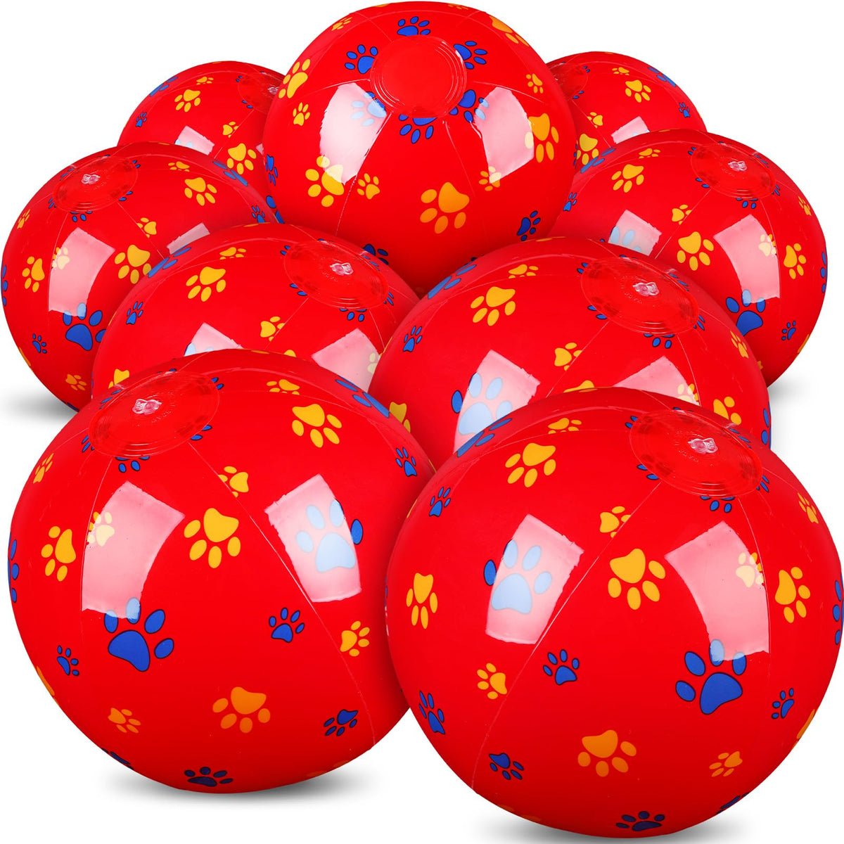 Hollowfly 12 Pack Red Dog Paw Beach Balls - 7.87-Inch Inflatable PVC Pool Toys Bulk
