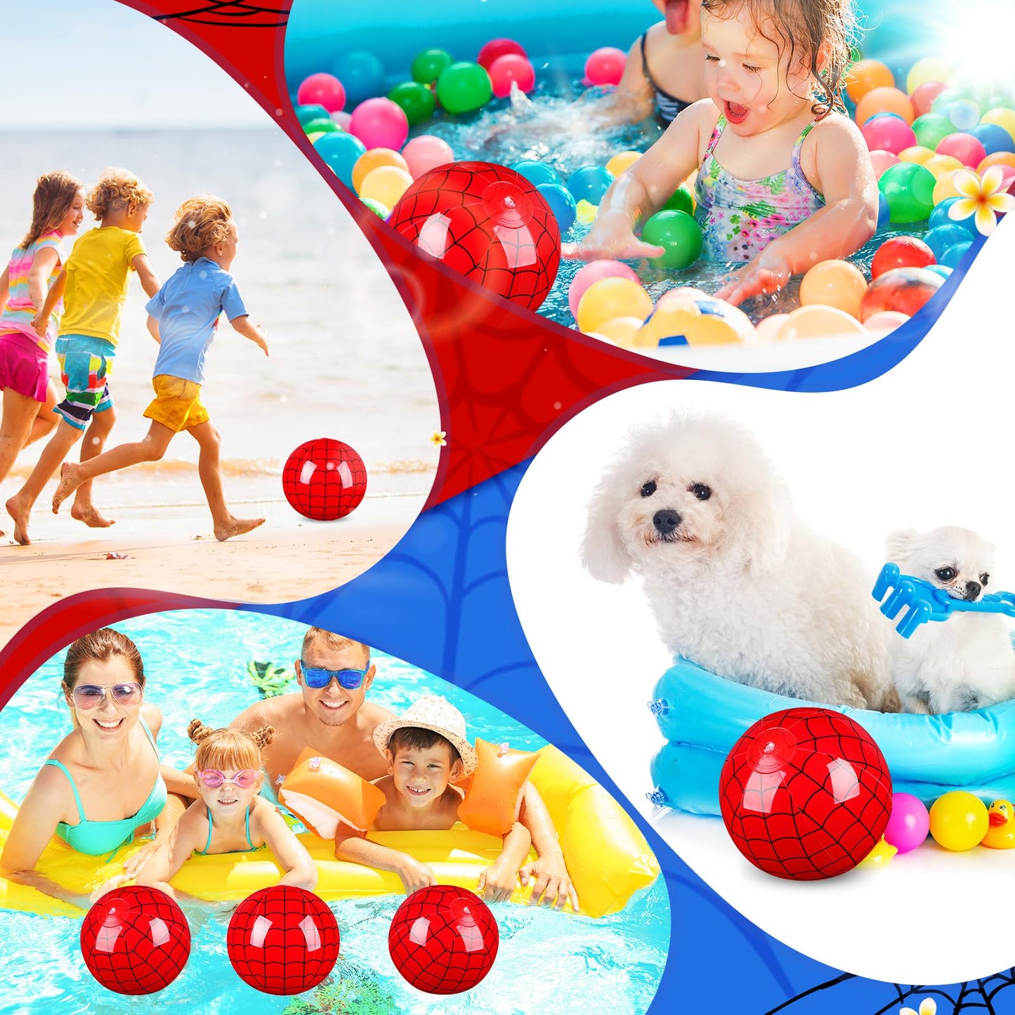Hollowfly 12 Pack Spider Web Beach Ball – 7.87-inch Blue & Red Pool Party Toys