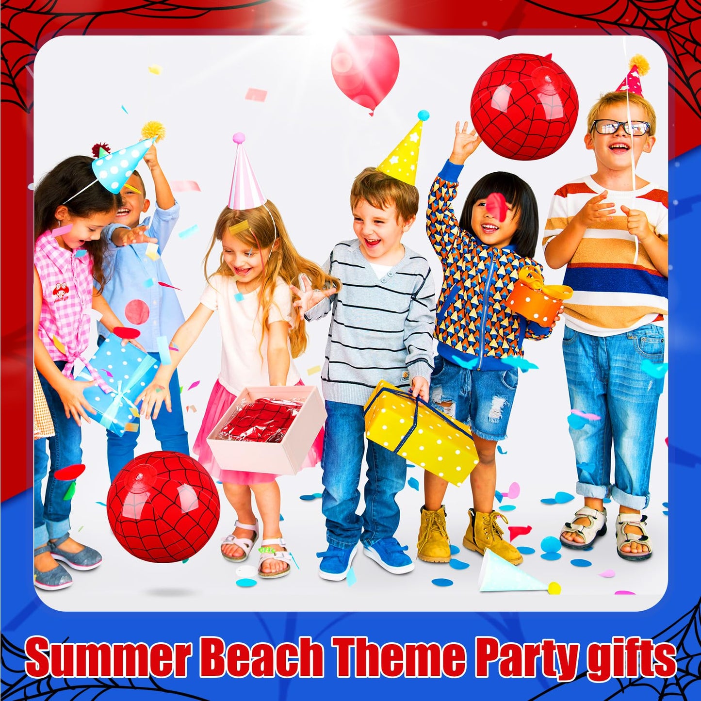 Hollowfly 12 Pack Spider Web Beach Ball – 7.87-inch Blue & Red Pool Party Toys