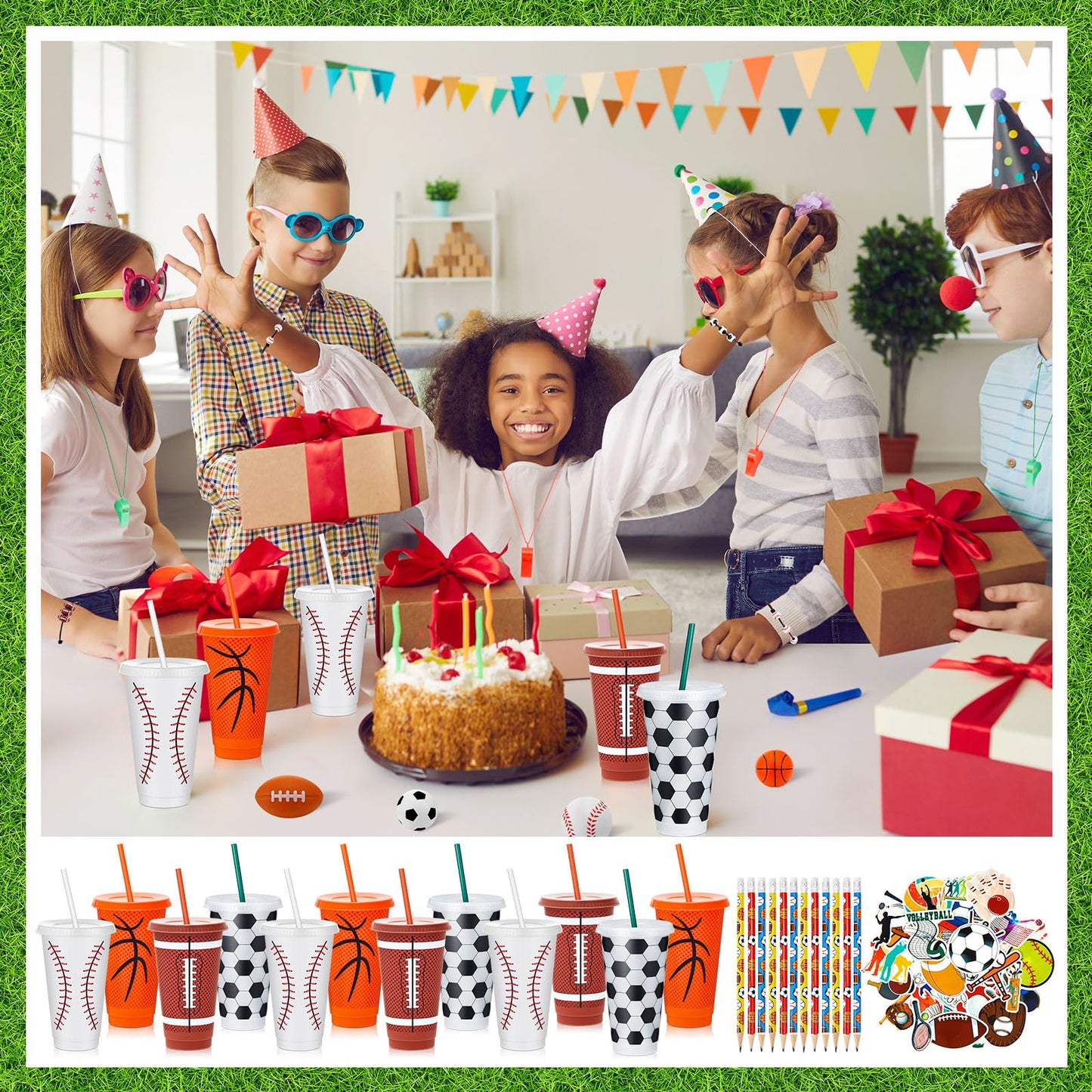 Hollowfly 12-Piece Sports Party Favors Set – Cups, Pencils, Whistles & More