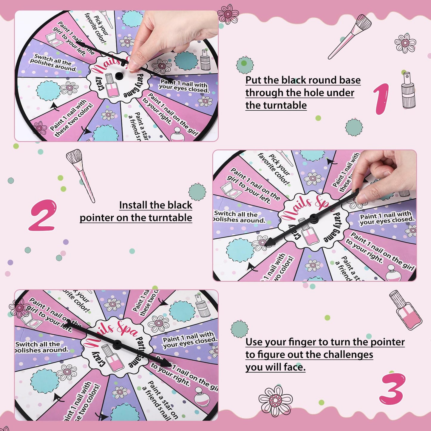 Hollowfly Nail Spa Party Game with Spinner — Nail Art Challenge for Sleepovers & Spa Parties
