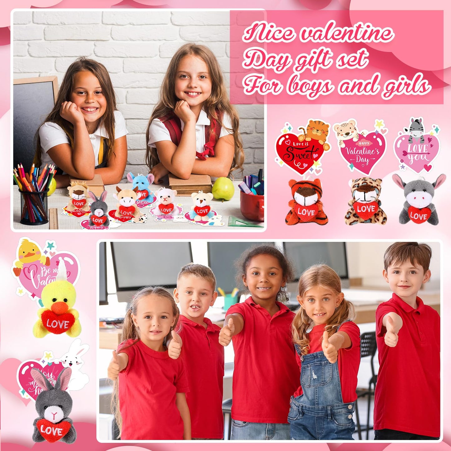 Hollowfly 30-Set Valentine Plush Bulk | Classroom Gifts & Cards for Students