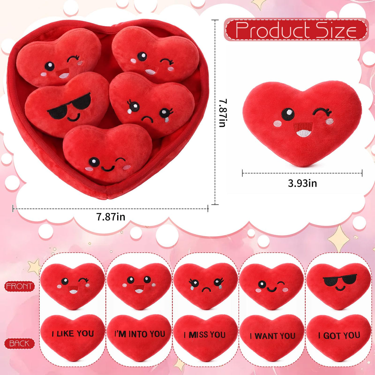 Hollowfly Valentines Day Heart Plush Gift Set – 5 Love Language Plushies in One Basket