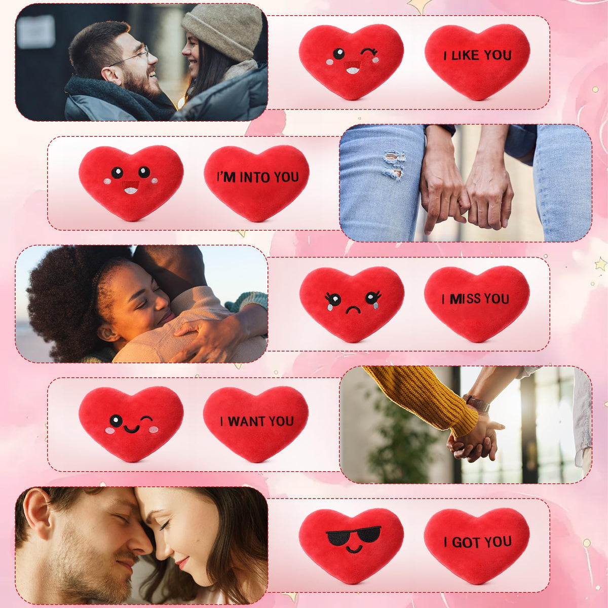 Hollowfly Valentines Day Heart Plush Gift Set – 5 Love Language Plushies in One Basket