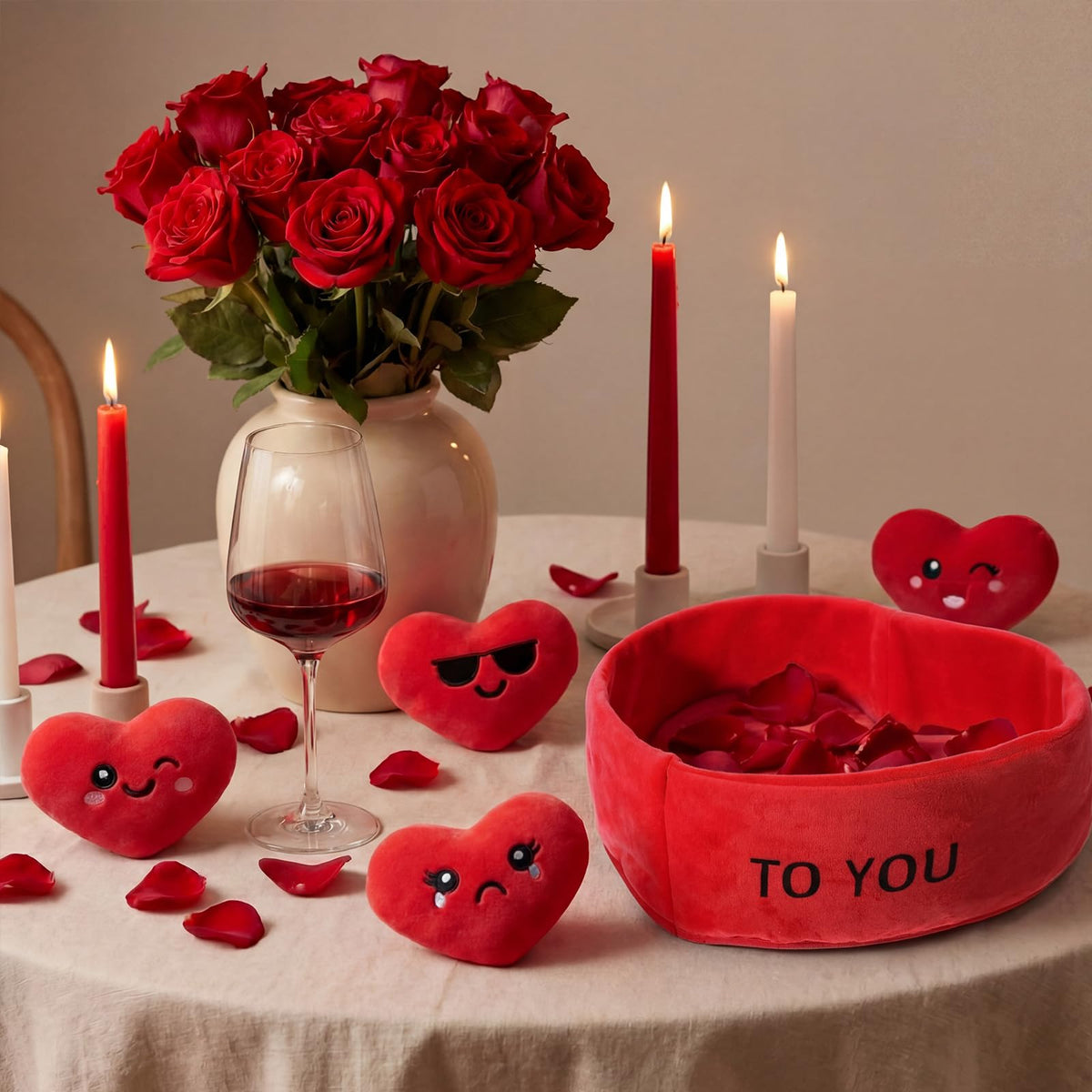 Hollowfly Valentines Day Heart Plush Gift Set – 5 Love Language Plushies in One Basket