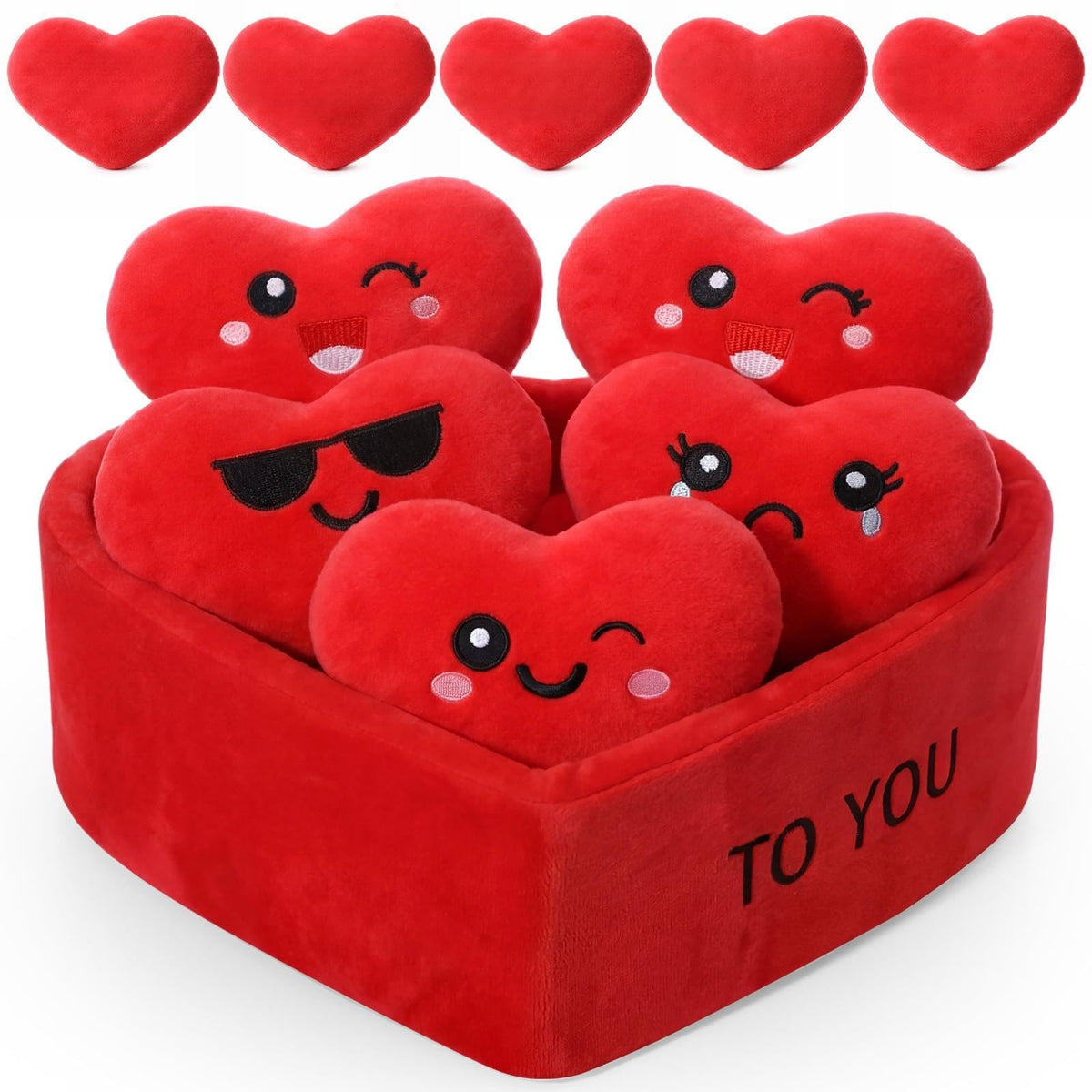 Hollowfly Valentines Day Heart Plush Gift Set – 5 Love Language Plushies in One Basket
