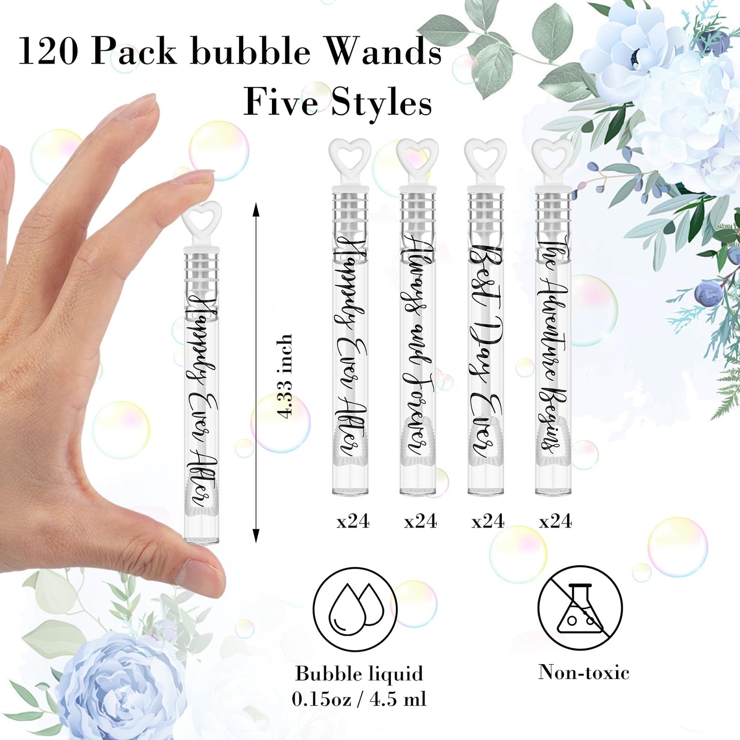 Hollowfly 120 Count Wedding Mini Bubble Wands – Heart-Shaped Party Favors for Send-Offs