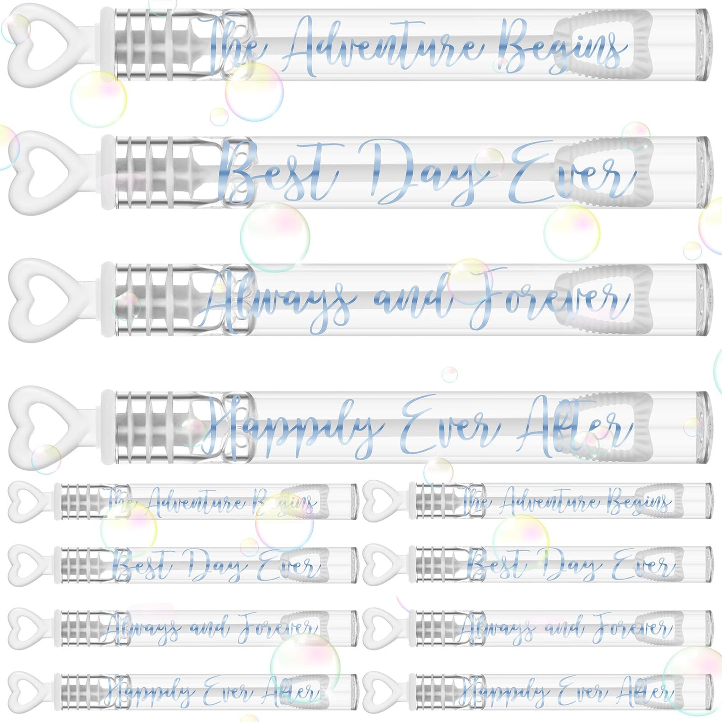 Hollowfly 60 Count Wedding Mini Bubble Wands – Heart Design (White/Blue)