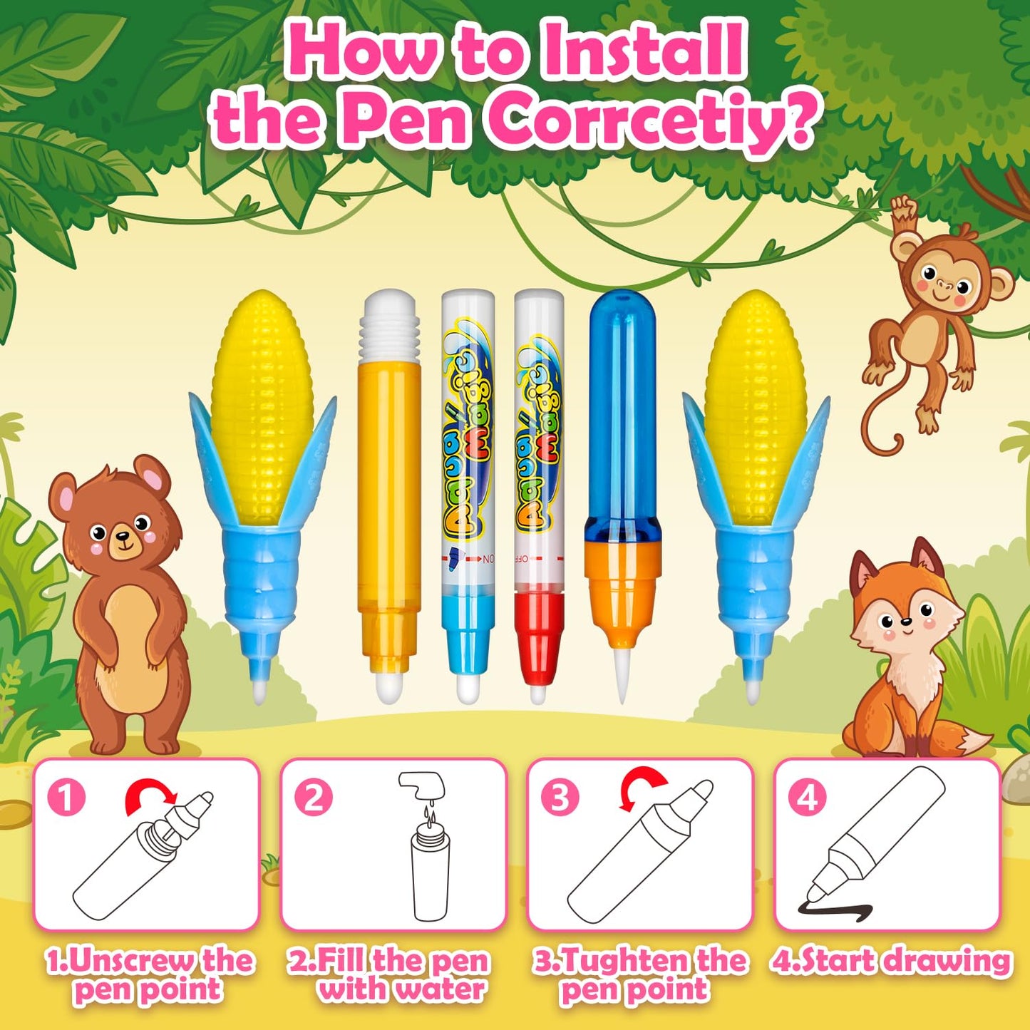 Hollyhi Aqua Water Doodle Mat – Large 40x28 Inch Water Drawing Mat for Kids | Mess-Free, Reusable